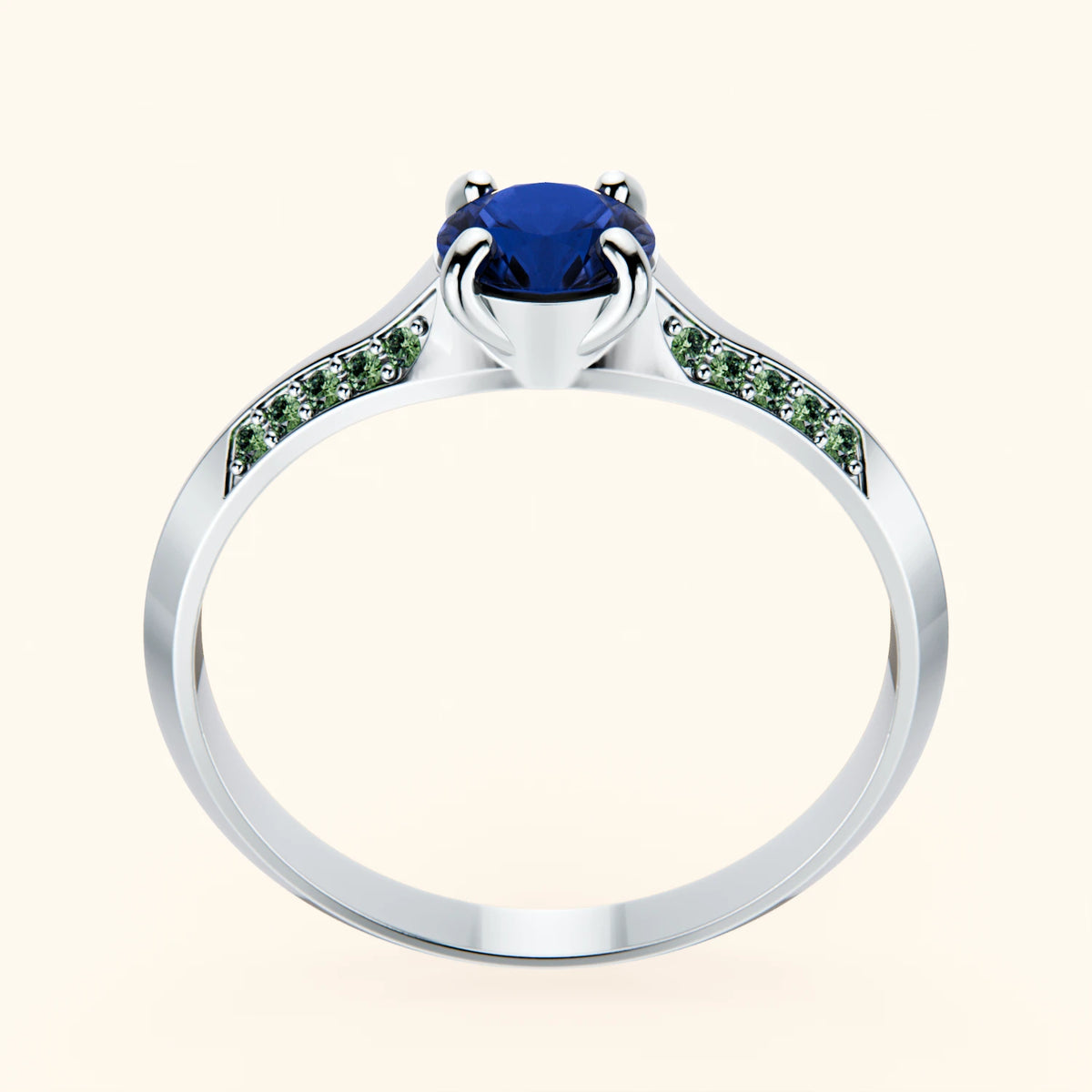 Engagement Ring Délié - 0.60ct Natural Blue Sapphire with Lab Green Diamond Side Stones