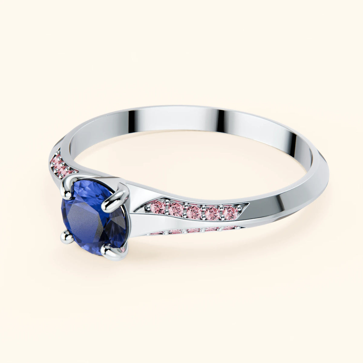 Engagement Ring Délié - 0.60ct Natural Blue Sapphire with Lab Pink Diamond Side Stones