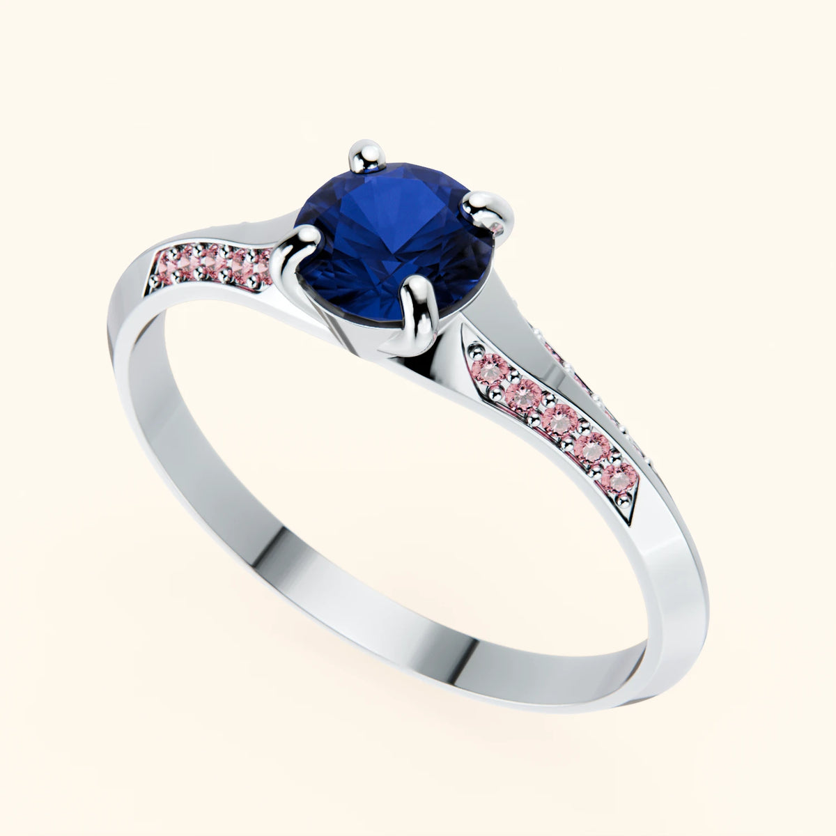 Engagement Ring Délié - 0.60ct Natural Blue Sapphire with Lab Pink Diamond Side Stones