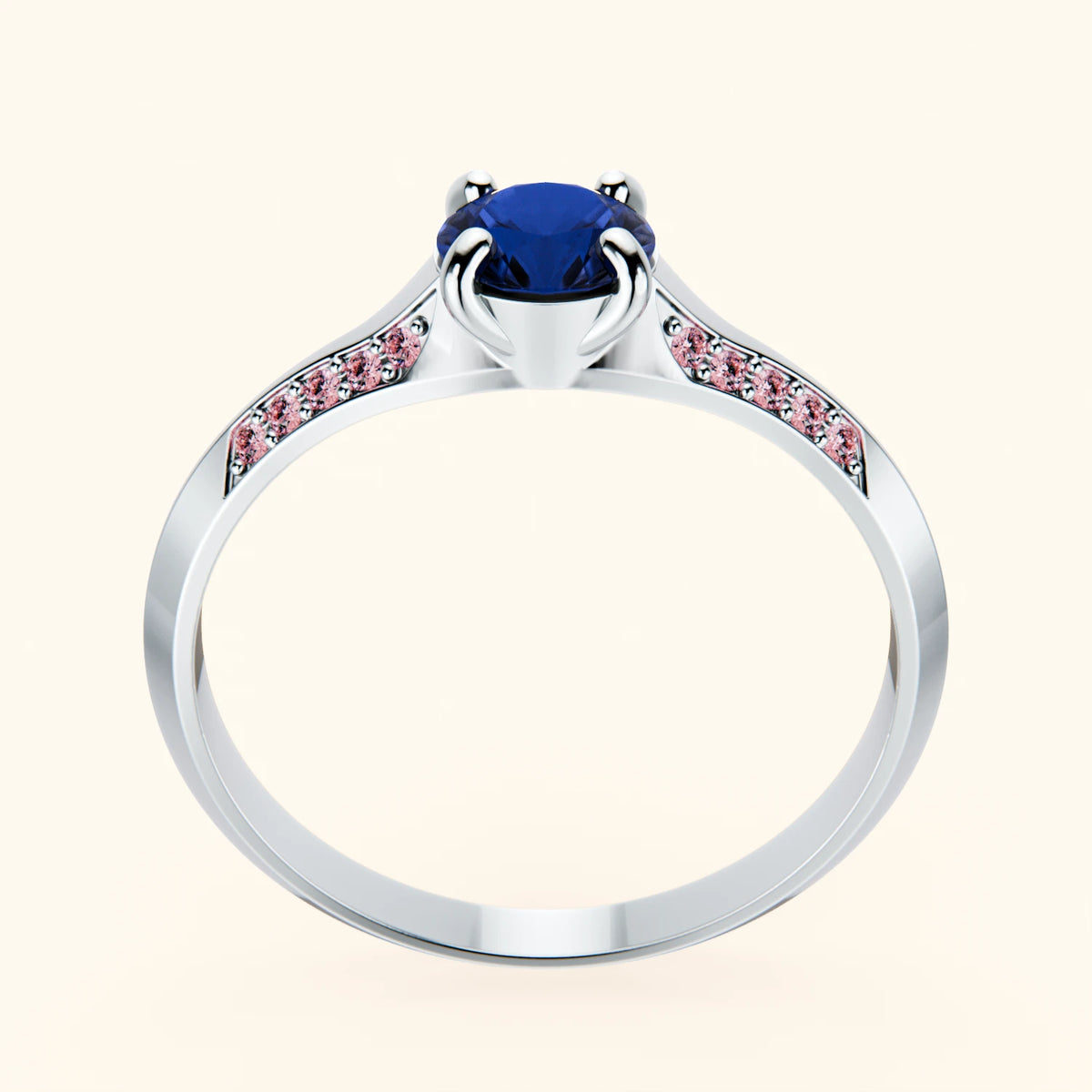 Engagement Ring Délié - 0.60ct Natural Blue Sapphire with Lab Pink Diamond Side Stones