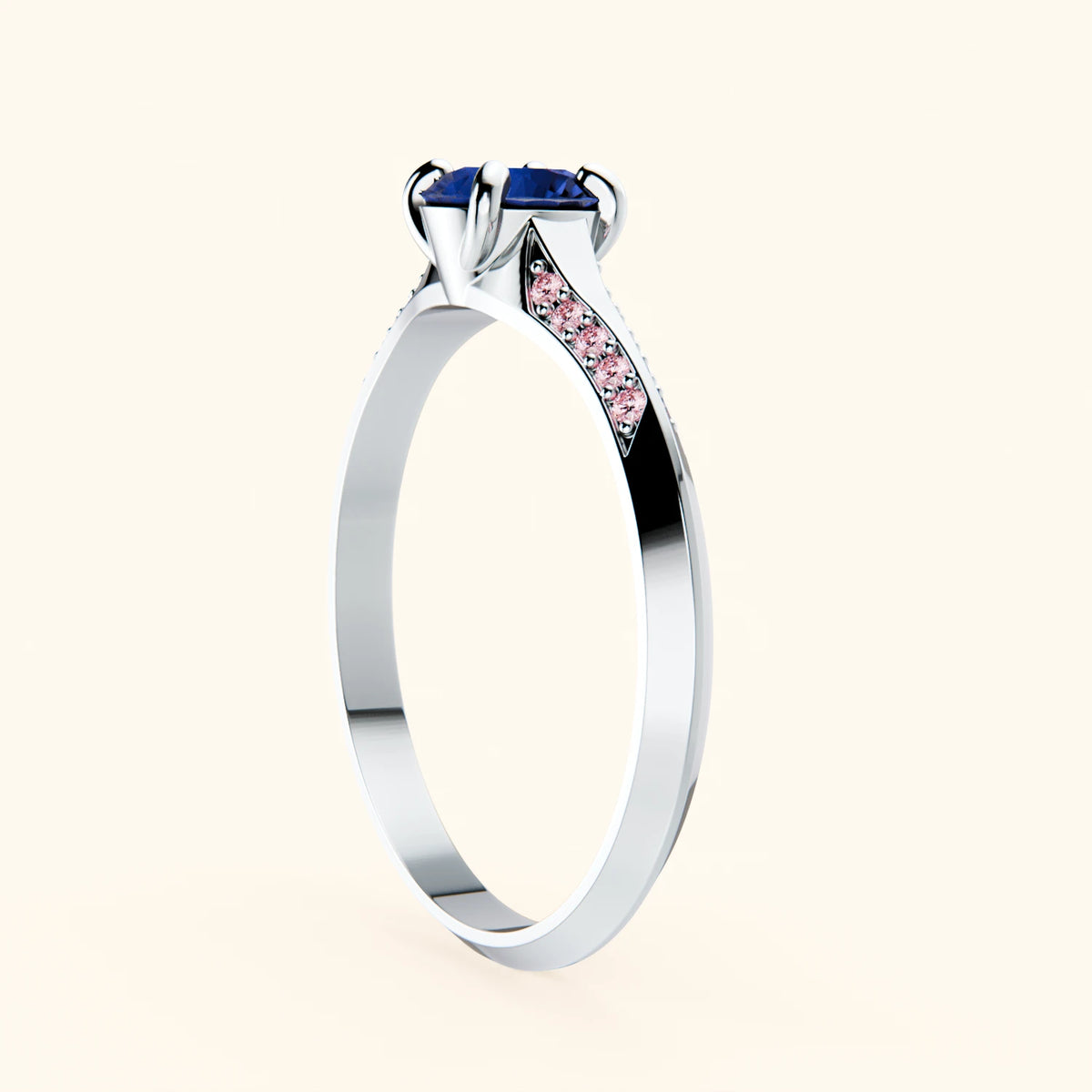 Engagement Ring Délié - 0.60ct Natural Blue Sapphire with Lab Pink Diamond Side Stones