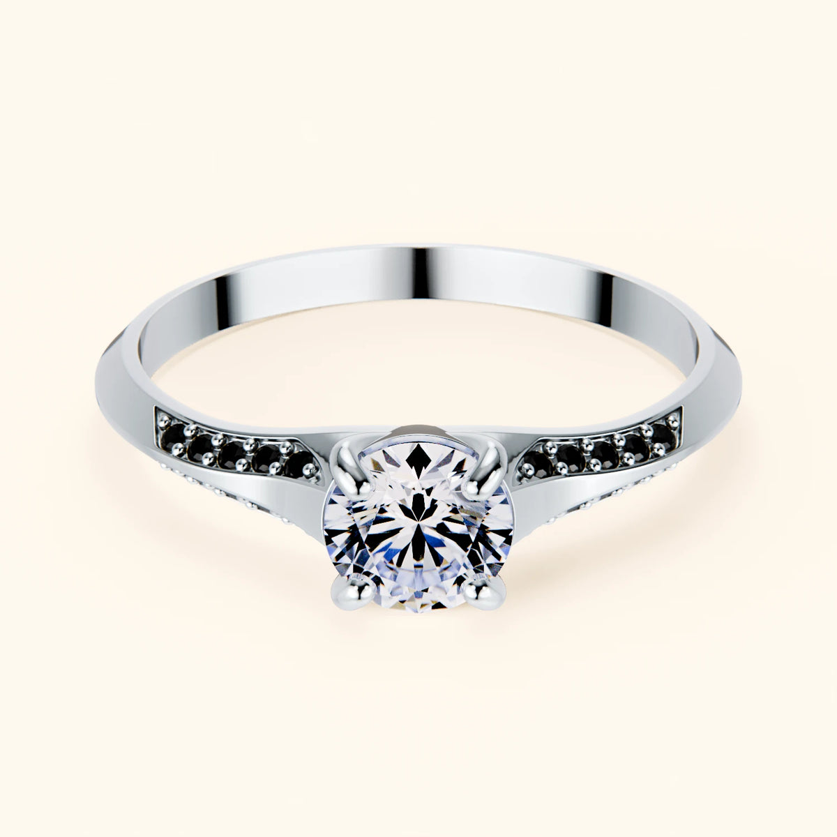 Engagement Ring Délié - 0.5ct Natural Diamond with Black Diamond Side Stones