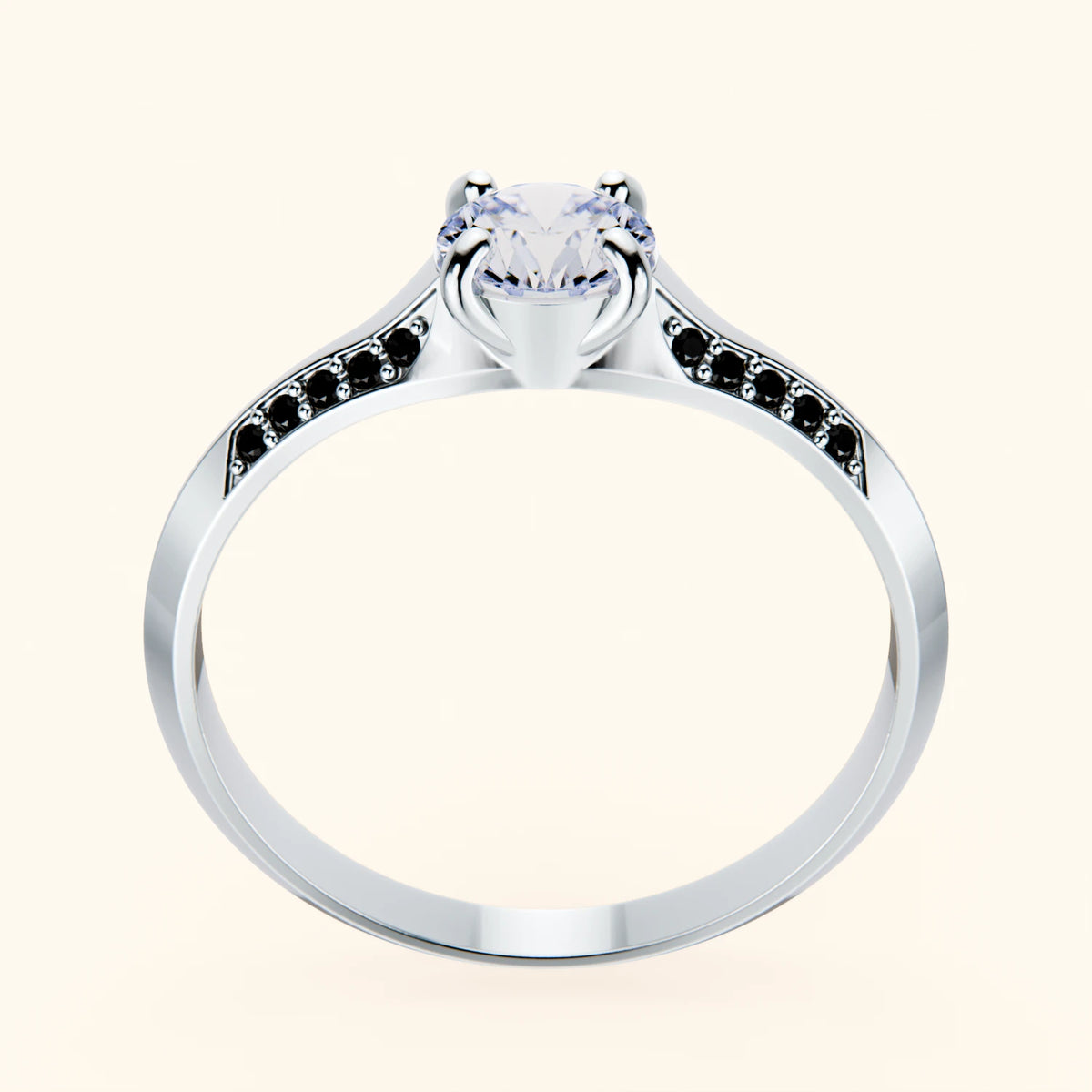 Engagement Ring Délié - 0.5ct Natural Diamond with Black Diamond Side Stones