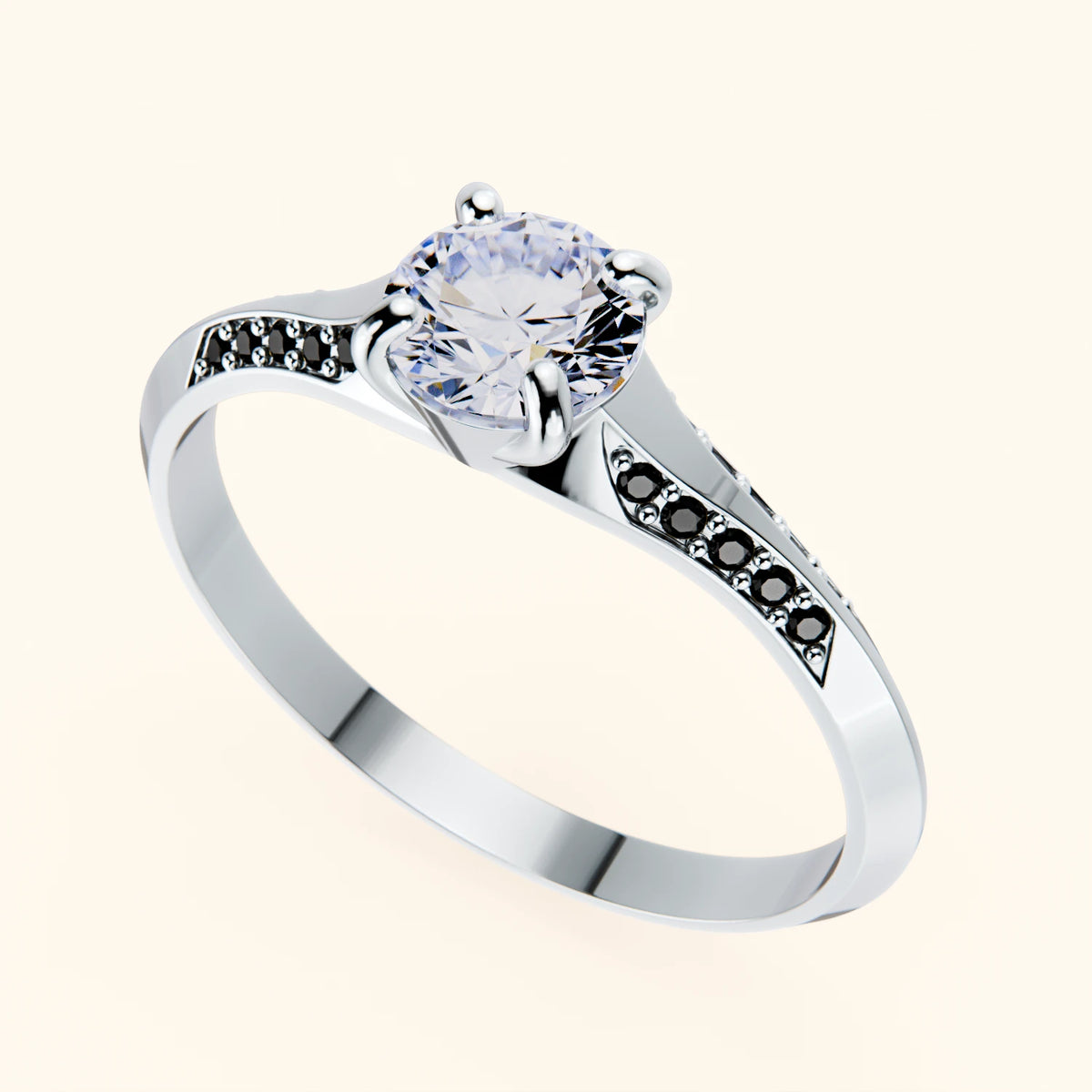 Engagement Ring Délié - 0.5ct Natural Diamond with Black Diamond Side Stones