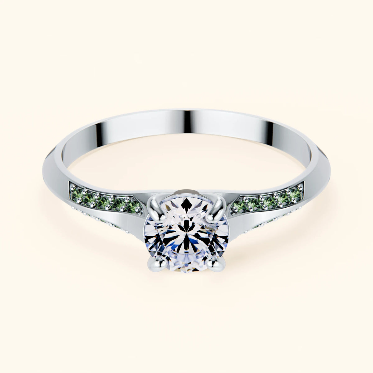 Engagement Ring Délié - 0.5ct Lab Diamond with Lab Green Diamond Side Stones