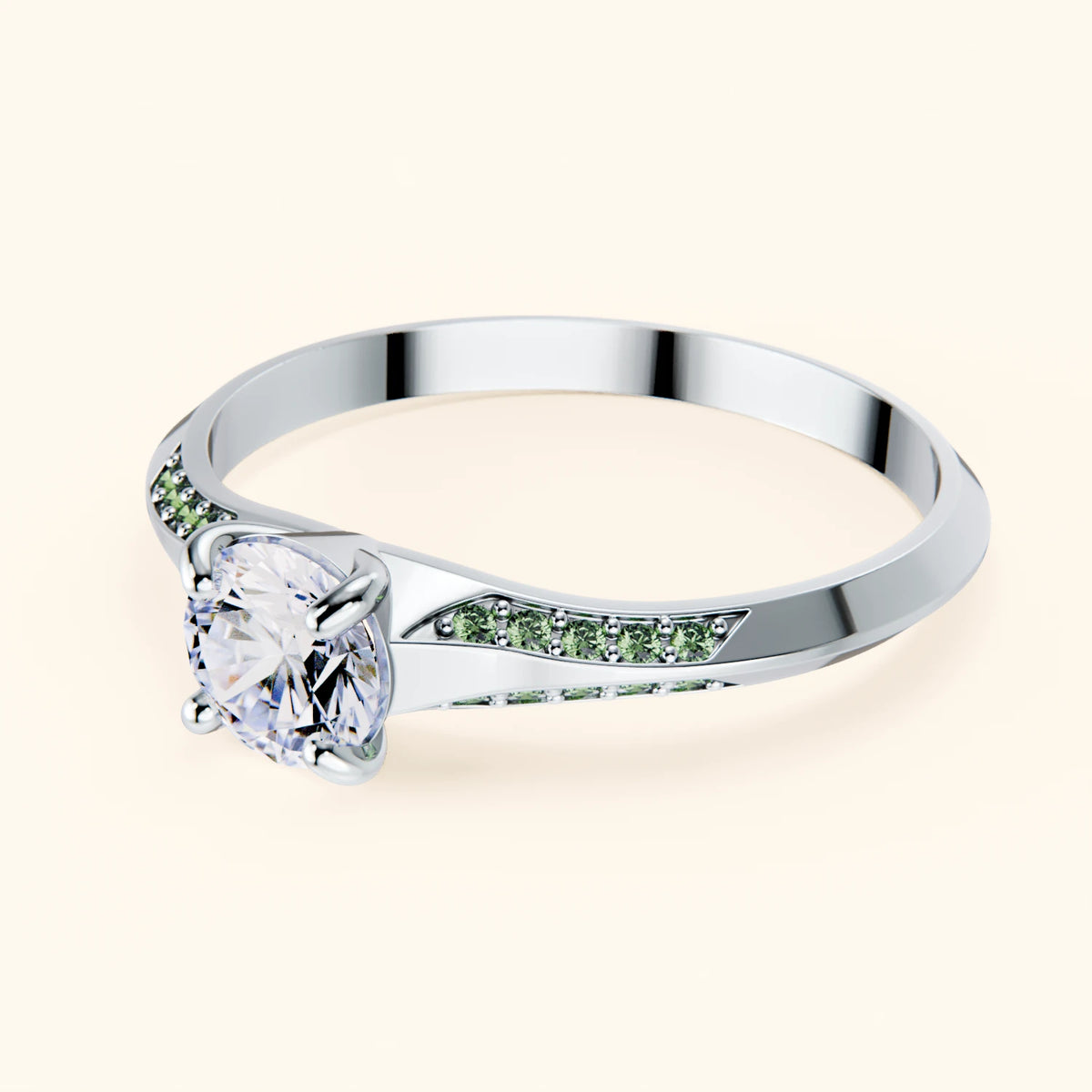 Engagement Ring Délié - 0.5ct Lab Diamond with Lab Green Diamond Side Stones