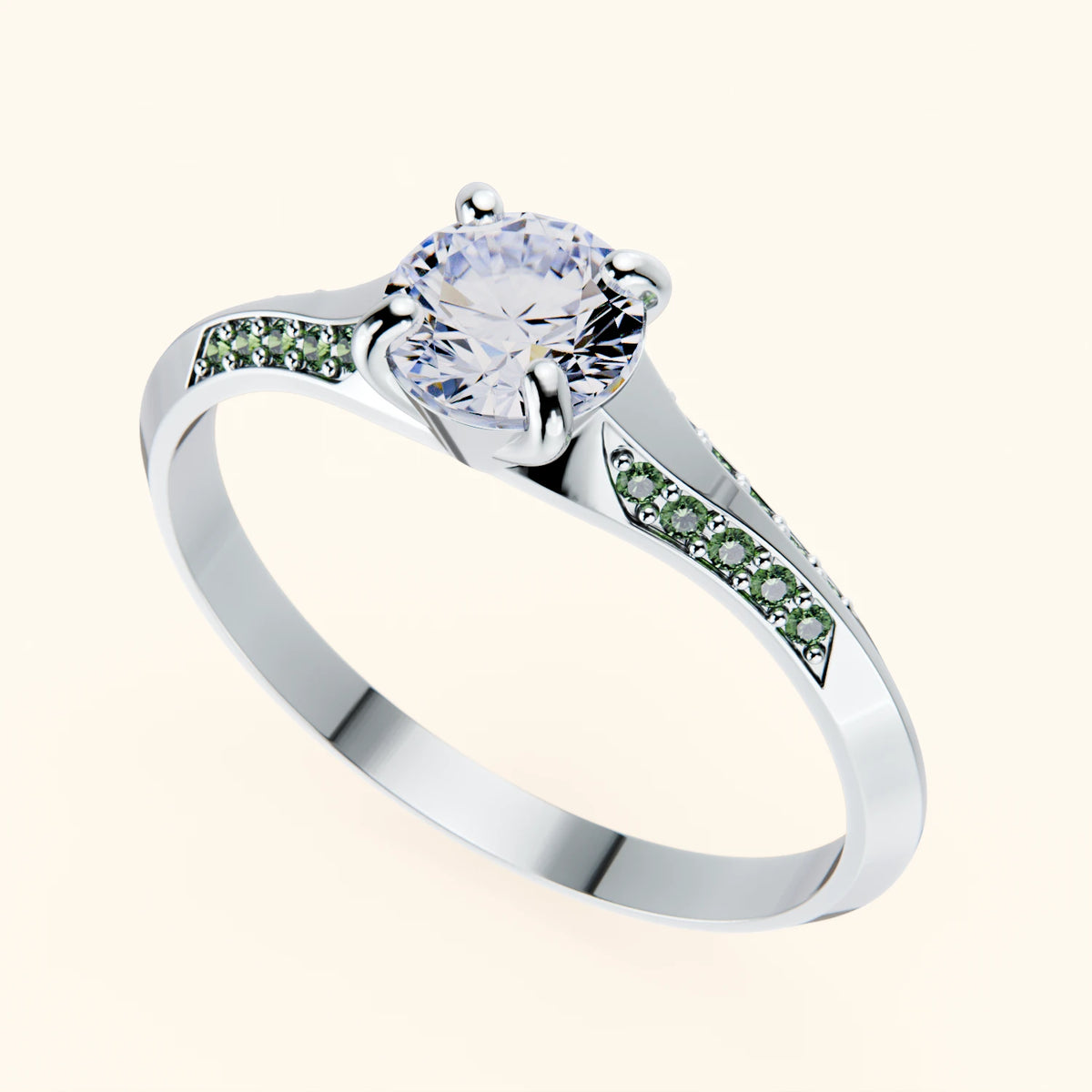 Engagement Ring Délié - 0.5ct Lab Diamond with Lab Green Diamond Side Stones