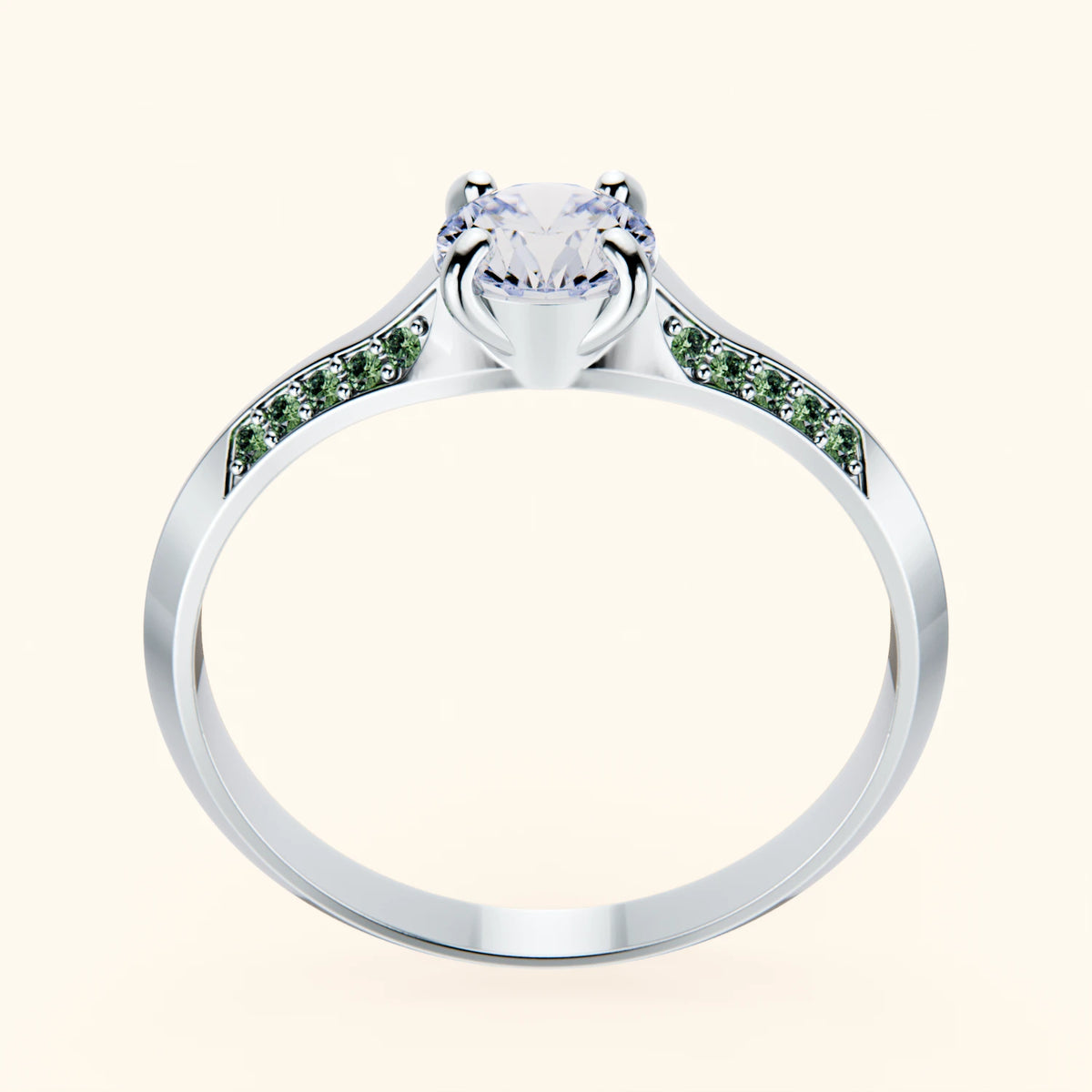 Engagement Ring Délié - 0.5ct Lab Diamond with Lab Green Diamond Side Stones