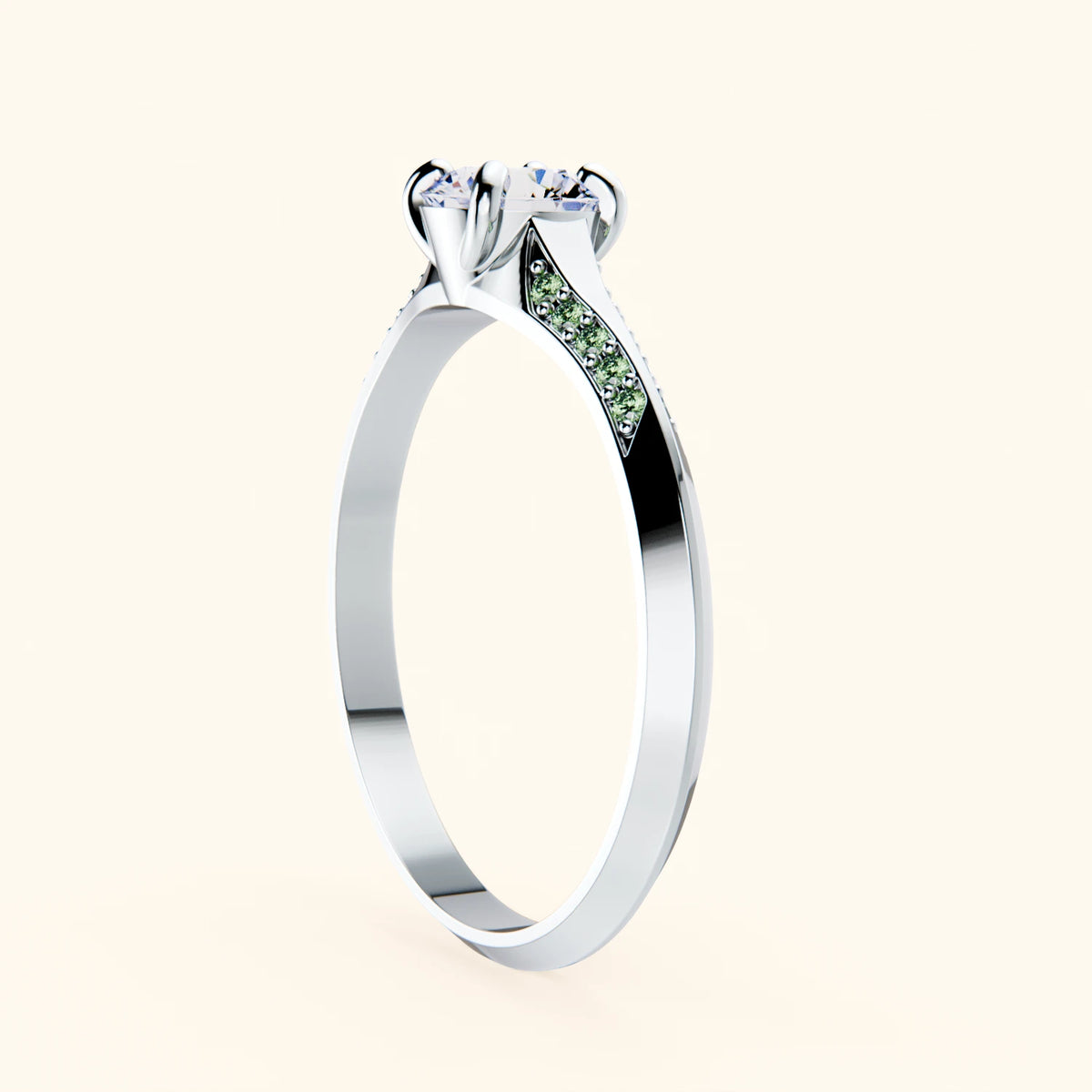 Engagement Ring Délié - 0.5ct Lab Diamond with Lab Green Diamond Side Stones