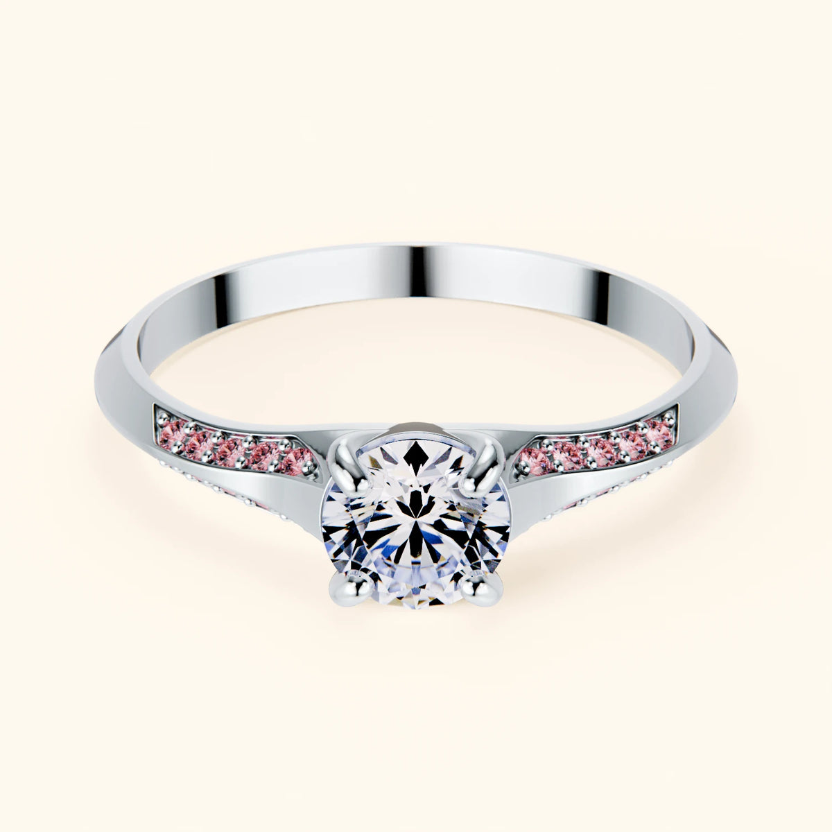 Engagement Ring Délié - 0.5ct Natural Diamond with Lab Pink Diamond Side Stones