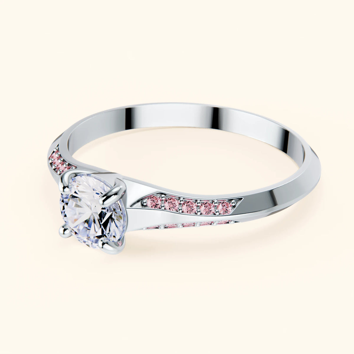 Engagement Ring Délié - 0.5ct Natural Diamond with Lab Pink Diamond Side Stones