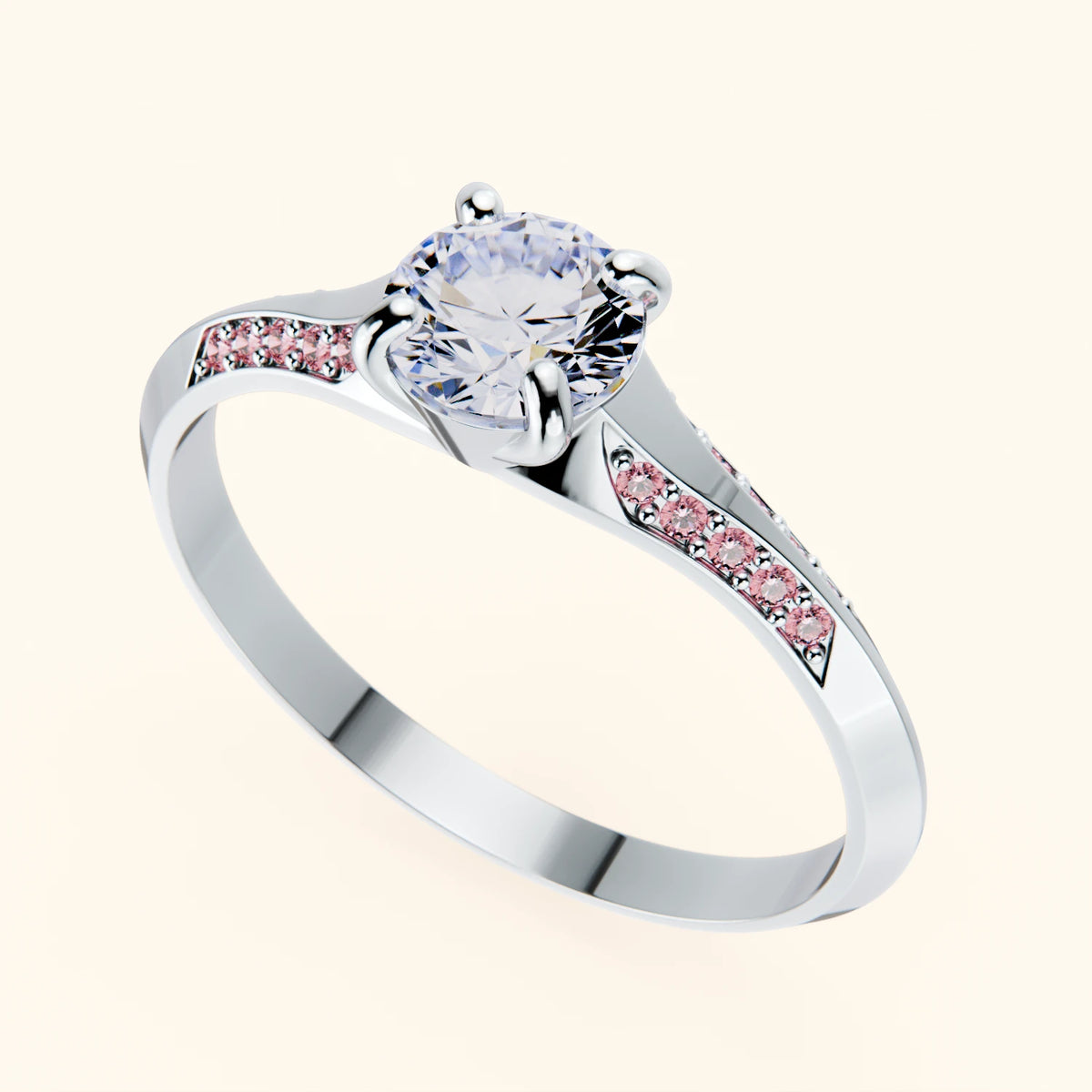 Engagement Ring Délié - 0.5ct Natural Diamond with Lab Pink Diamond Side Stones