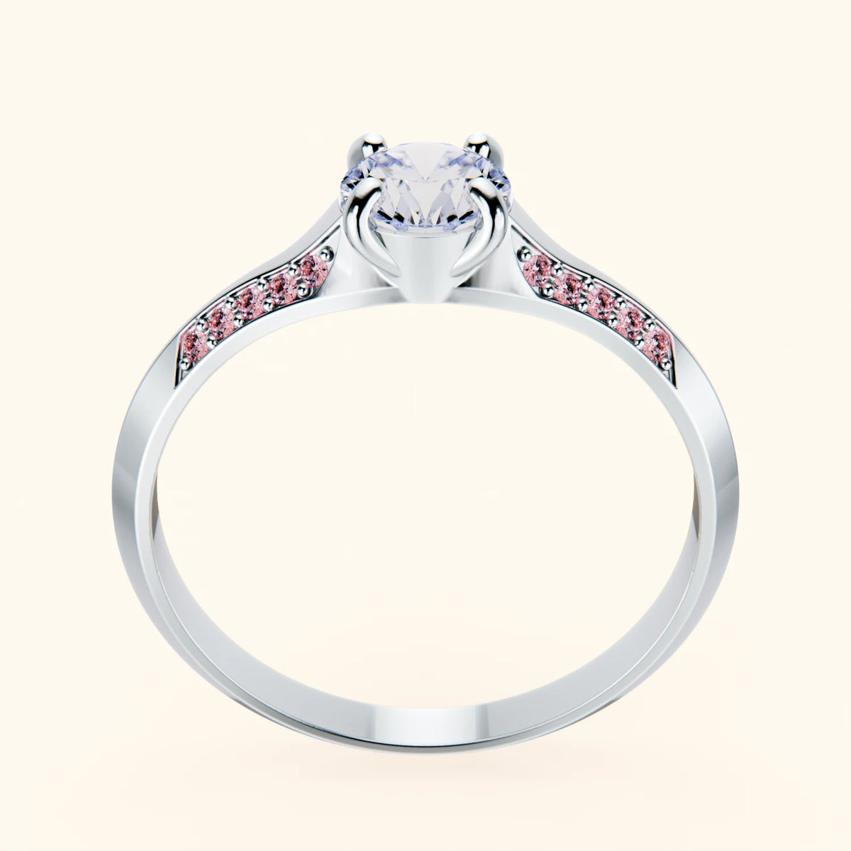 Engagement Ring Délié - 0.5ct Natural Diamond with Lab Pink Diamond Side Stones