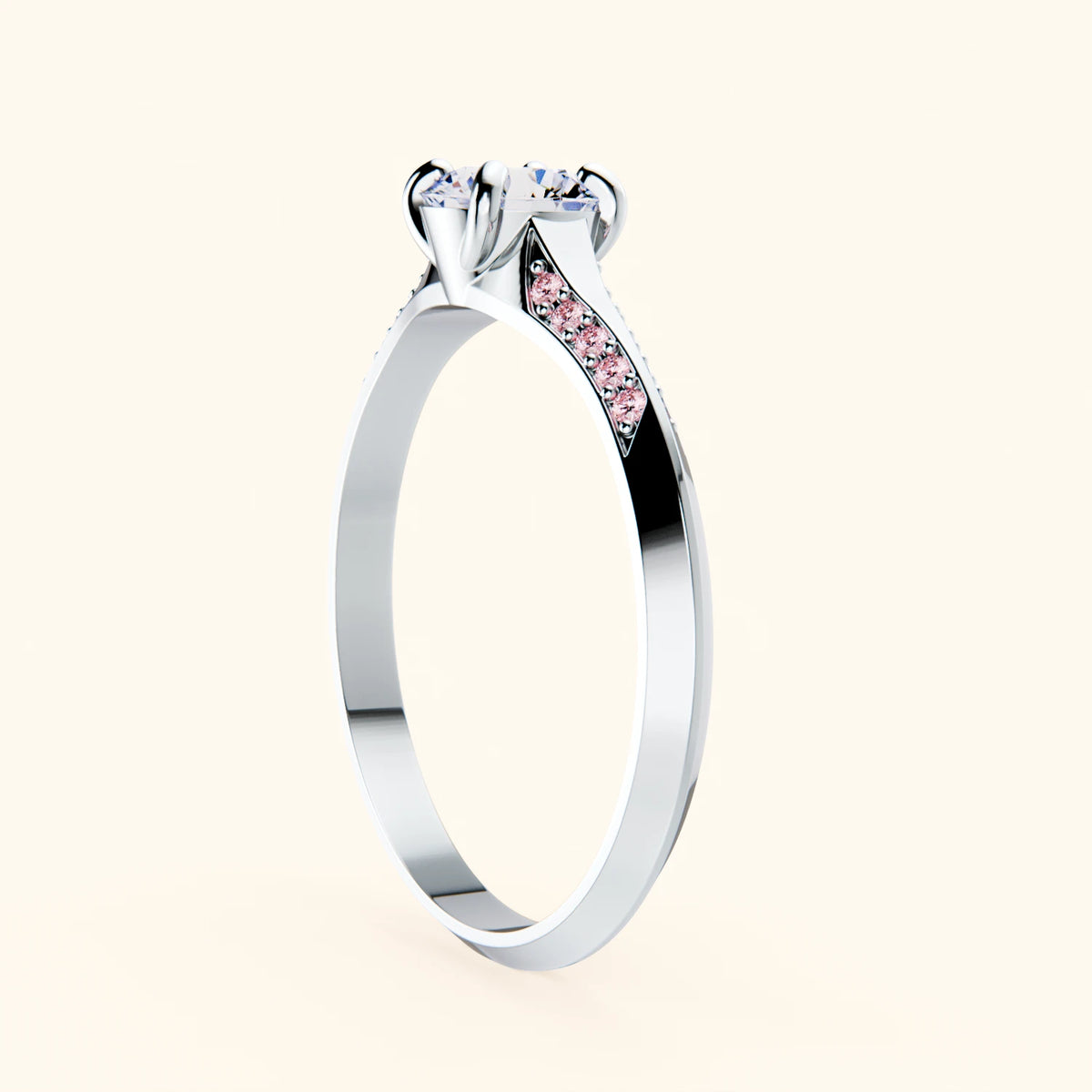 Engagement Ring Délié - 0.5ct Natural Diamond with Lab Pink Diamond Side Stones
