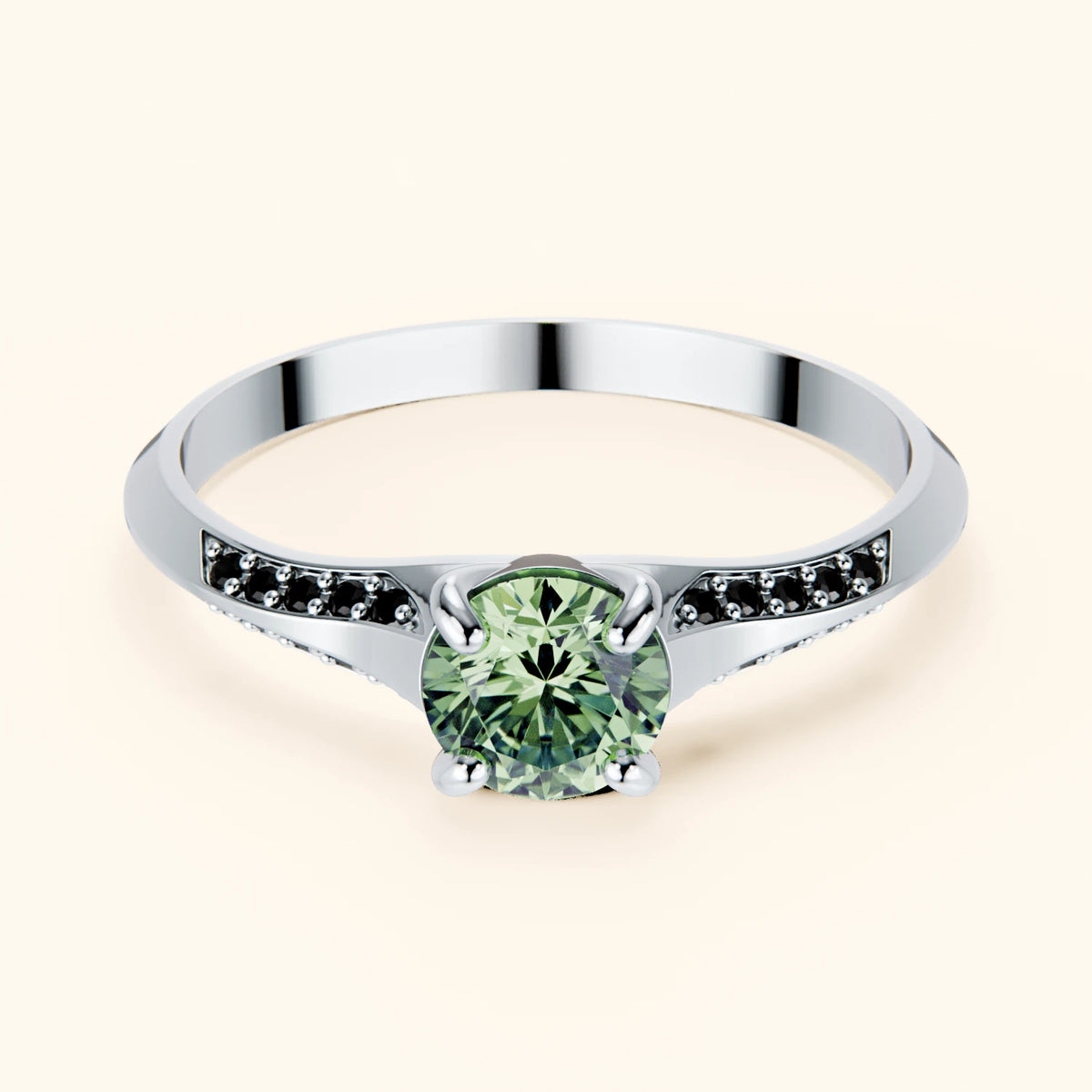 Engagement Ring Délié - 0.5ct Lab Green Diamond with Black Diamond Side Stones