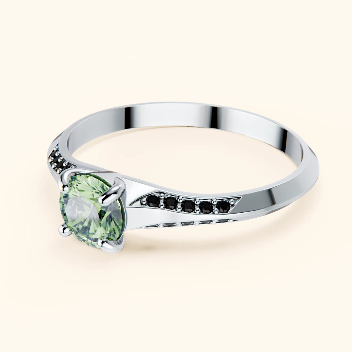 Engagement Ring Délié - 0.5ct Lab Green Diamond with Black Diamond Side Stones