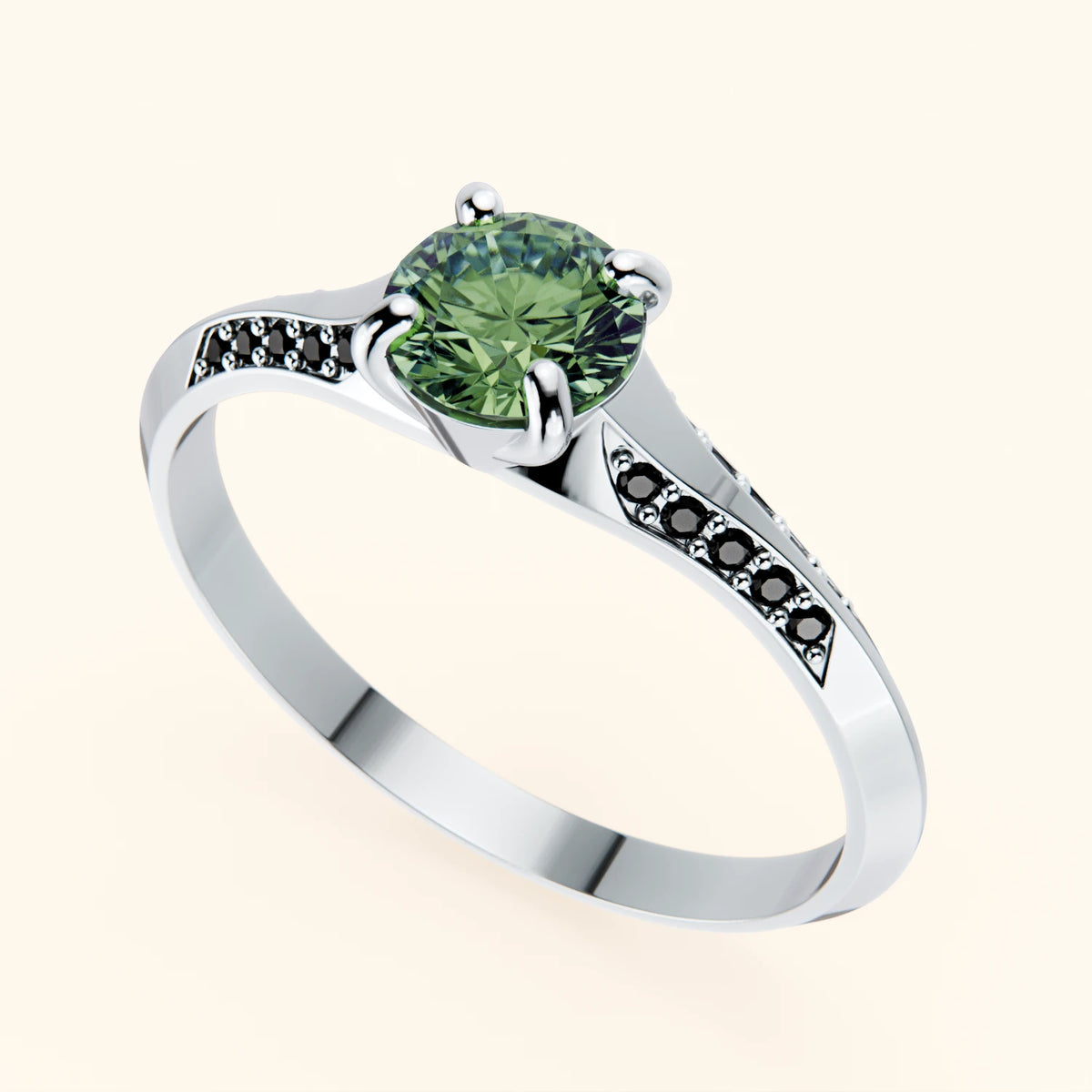 Engagement Ring Délié - 0.5ct Lab Green Diamond with Black Diamond Side Stones