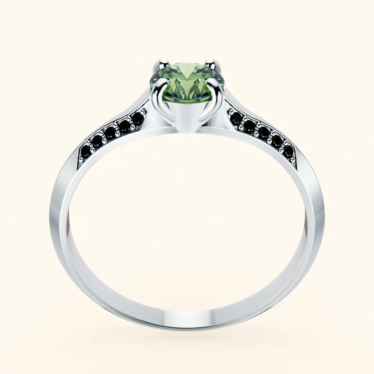 Engagement Ring Délié - 0.5ct Lab Green Diamond with Black Diamond Side Stones