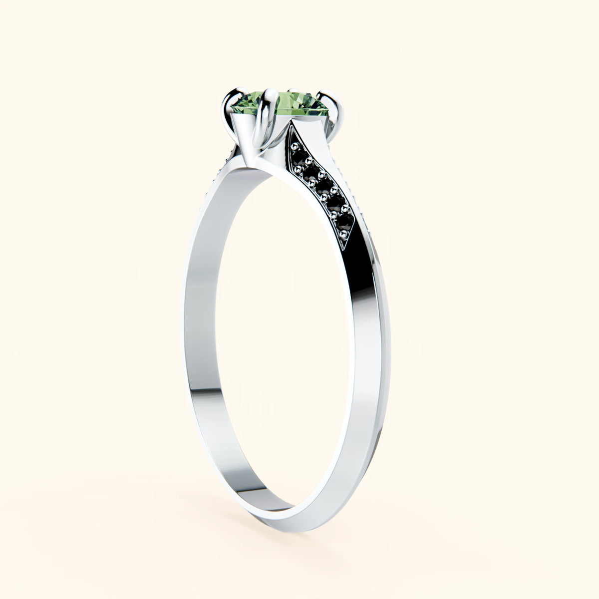 Engagement Ring Délié - 0.5ct Lab Green Diamond with Black Diamond Side Stones