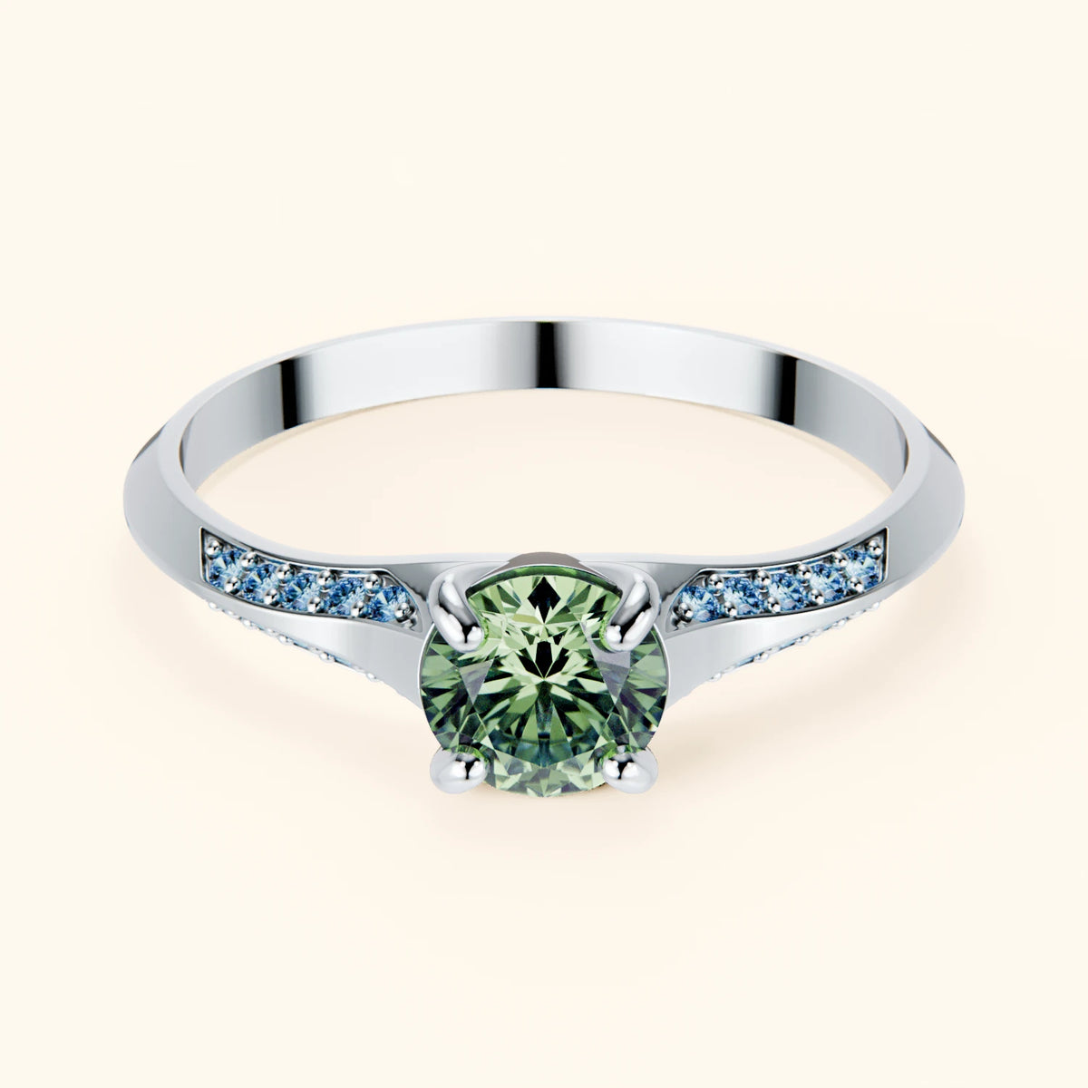 Engagement Ring Délié - 0.5ct Lab Green Diamond with Lab Blue Diamond Side Stones