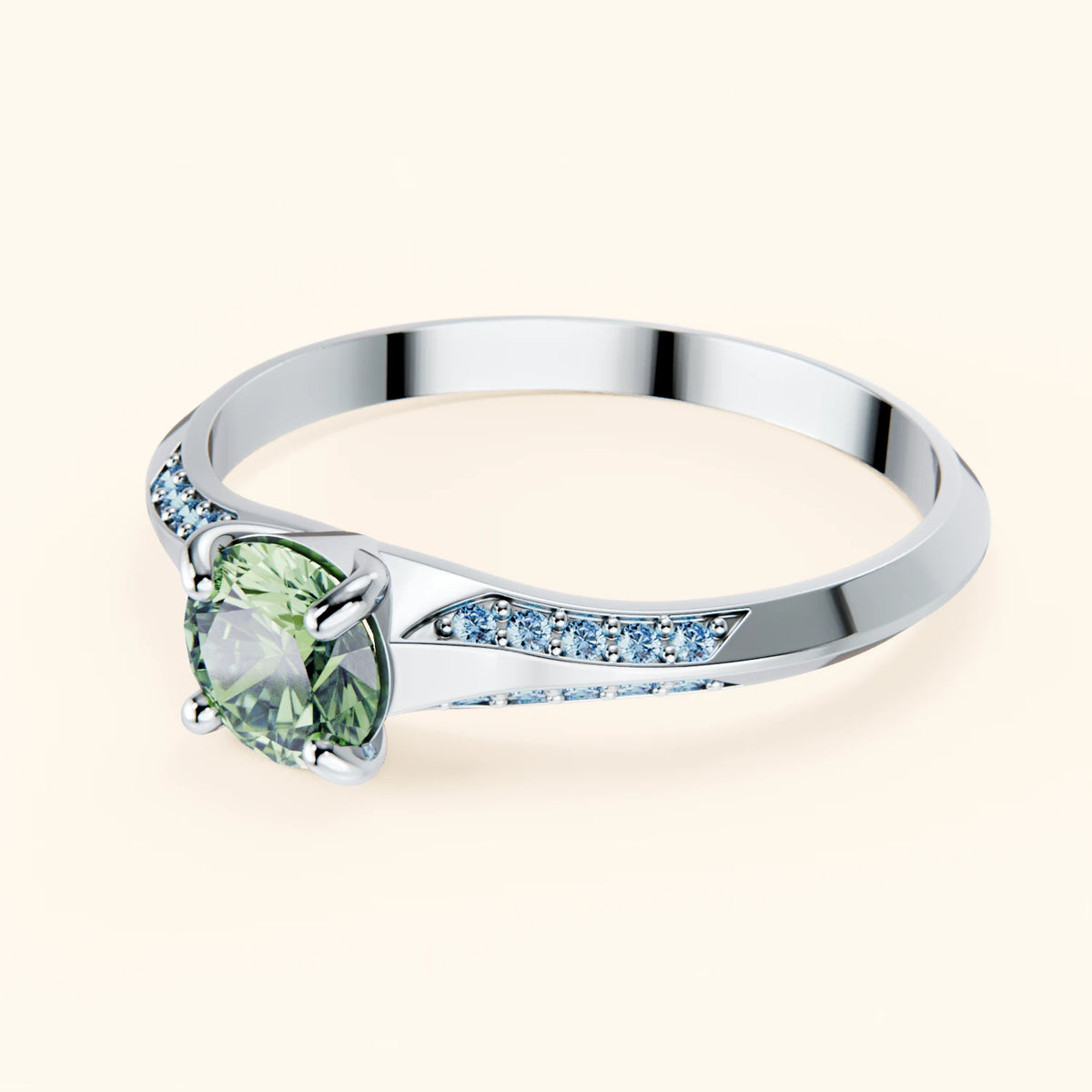 Engagement Ring Délié - 0.5ct Lab Green Diamond with Lab Blue Diamond Side Stones