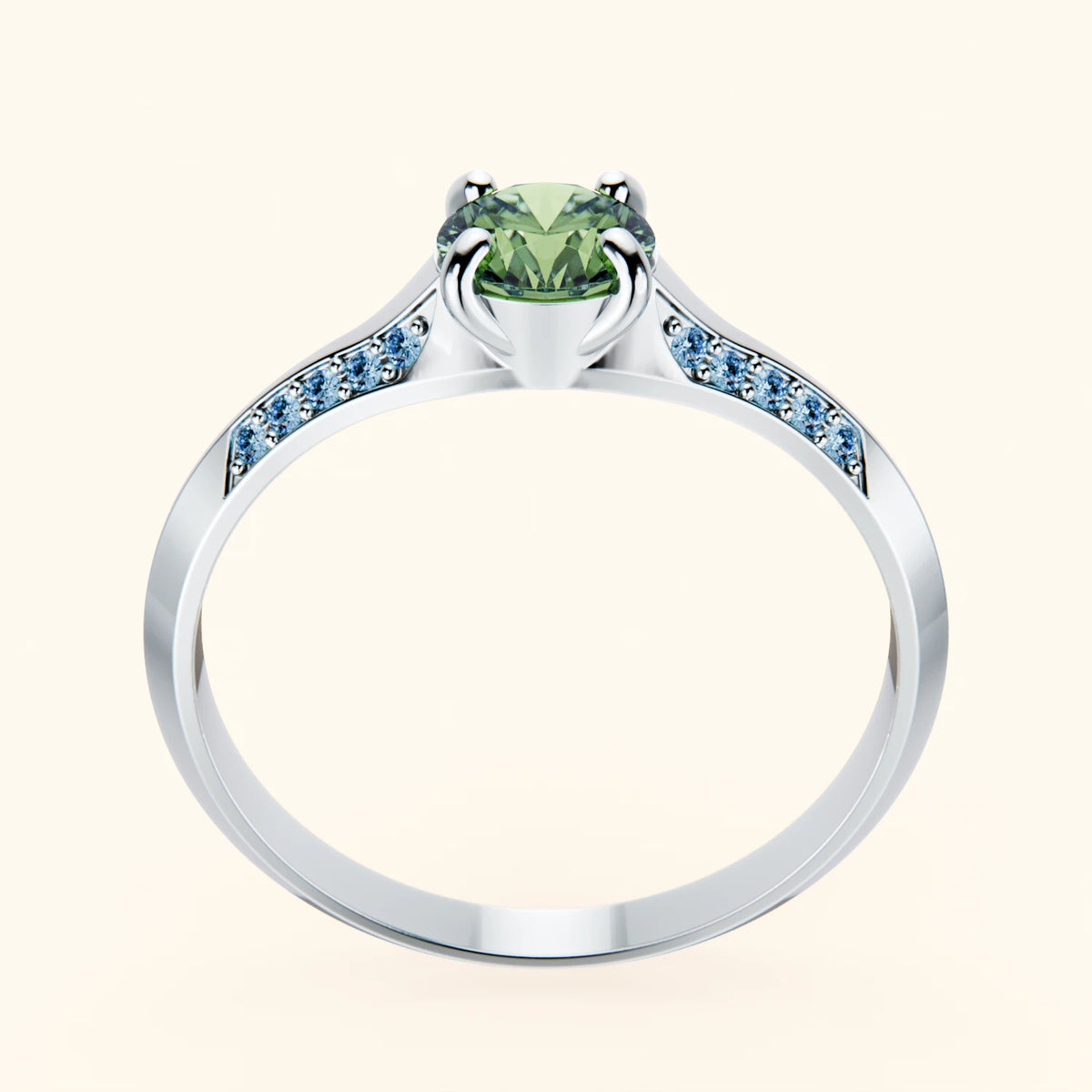 Engagement Ring Délié - 0.5ct Lab Green Diamond with Lab Blue Diamond Side Stones