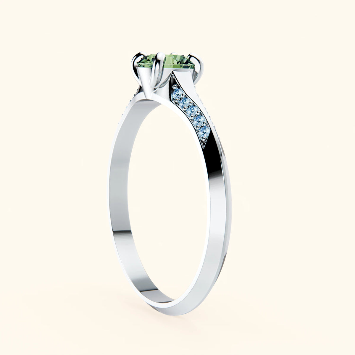 Engagement Ring Délié - 0.5ct Lab Green Diamond with Lab Blue Diamond Side Stones