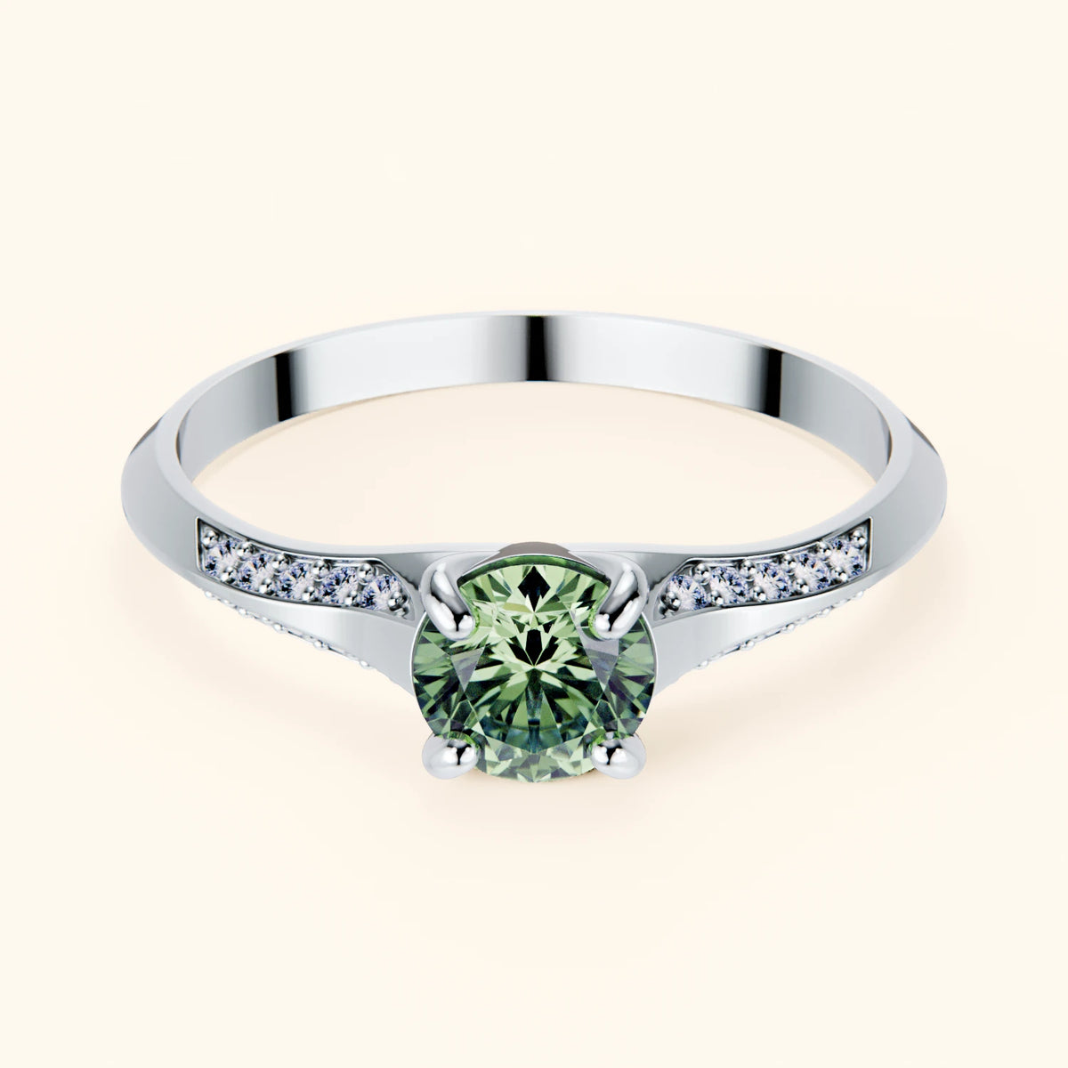 Engagement Ring Délié - 0.5ct Lab Green Diamond with Lab Diamond Side Stones