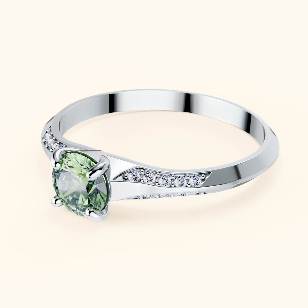 Engagement Ring Délié - 0.5ct Lab Green Diamond with Lab Diamond Side Stones