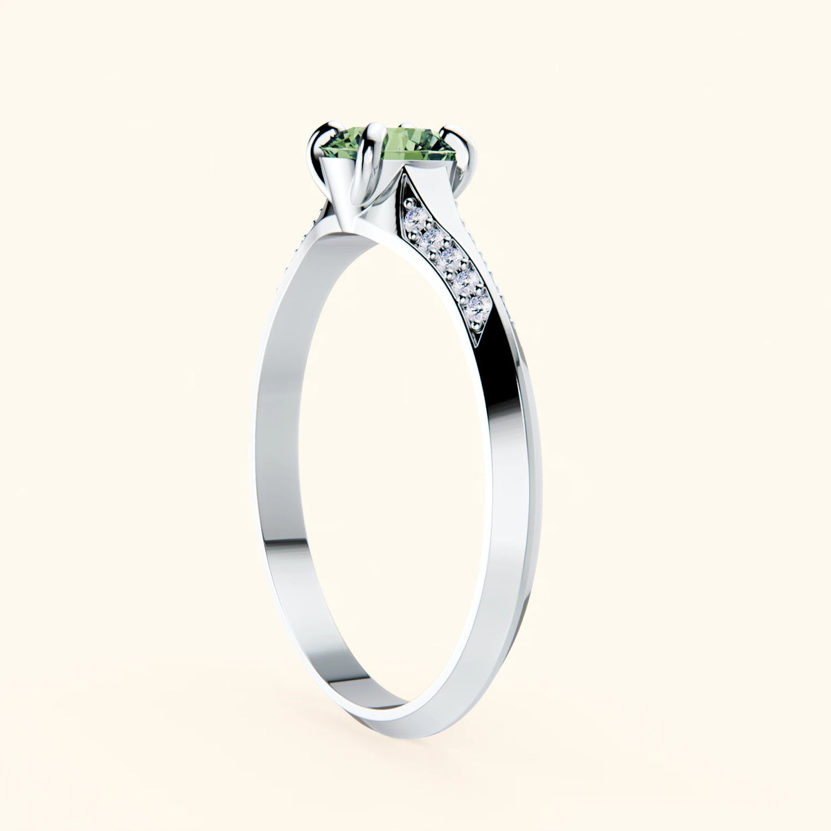 Engagement Ring Délié - 0.5ct Lab Green Diamond with Lab Diamond Side Stones