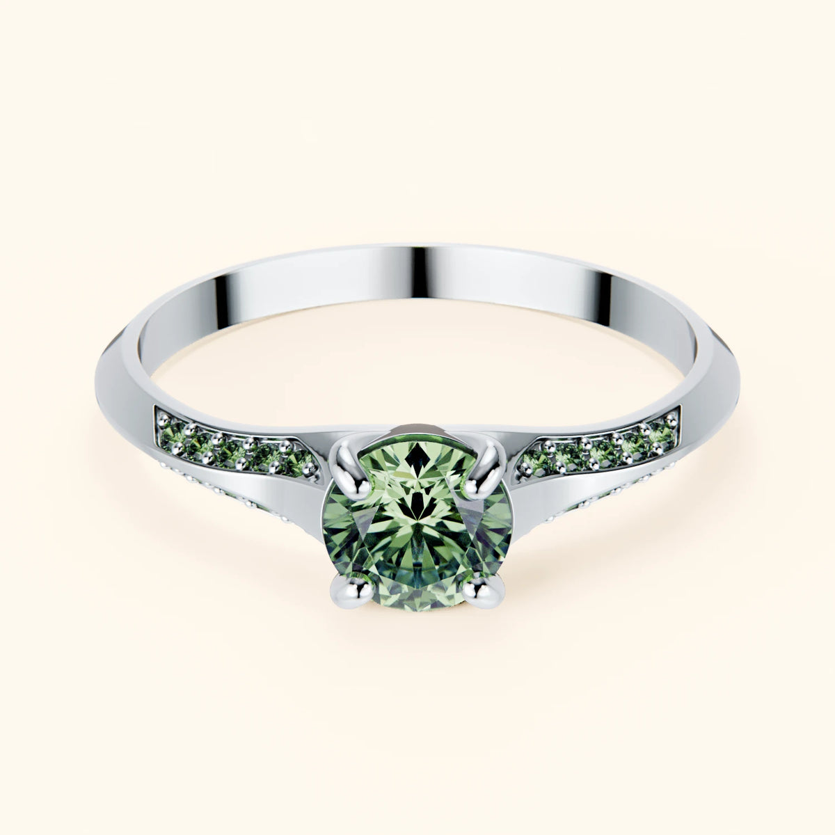 Engagement Ring Délié - 0.5ct Lab Green Diamond with Lab Green Diamond Side Stones