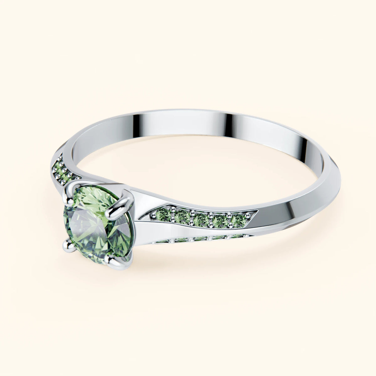 Engagement Ring Délié - 0.5ct Lab Green Diamond with Lab Green Diamond Side Stones
