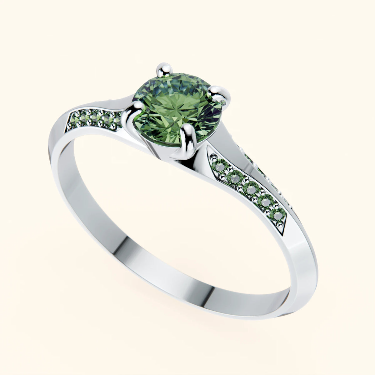 Engagement Ring Délié - 0.5ct Lab Green Diamond with Lab Green Diamond Side Stones