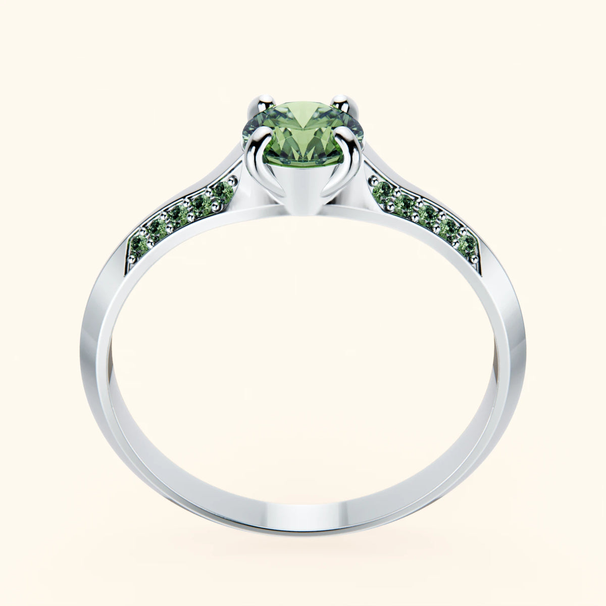 Engagement Ring Délié - 0.5ct Lab Green Diamond with Lab Green Diamond Side Stones