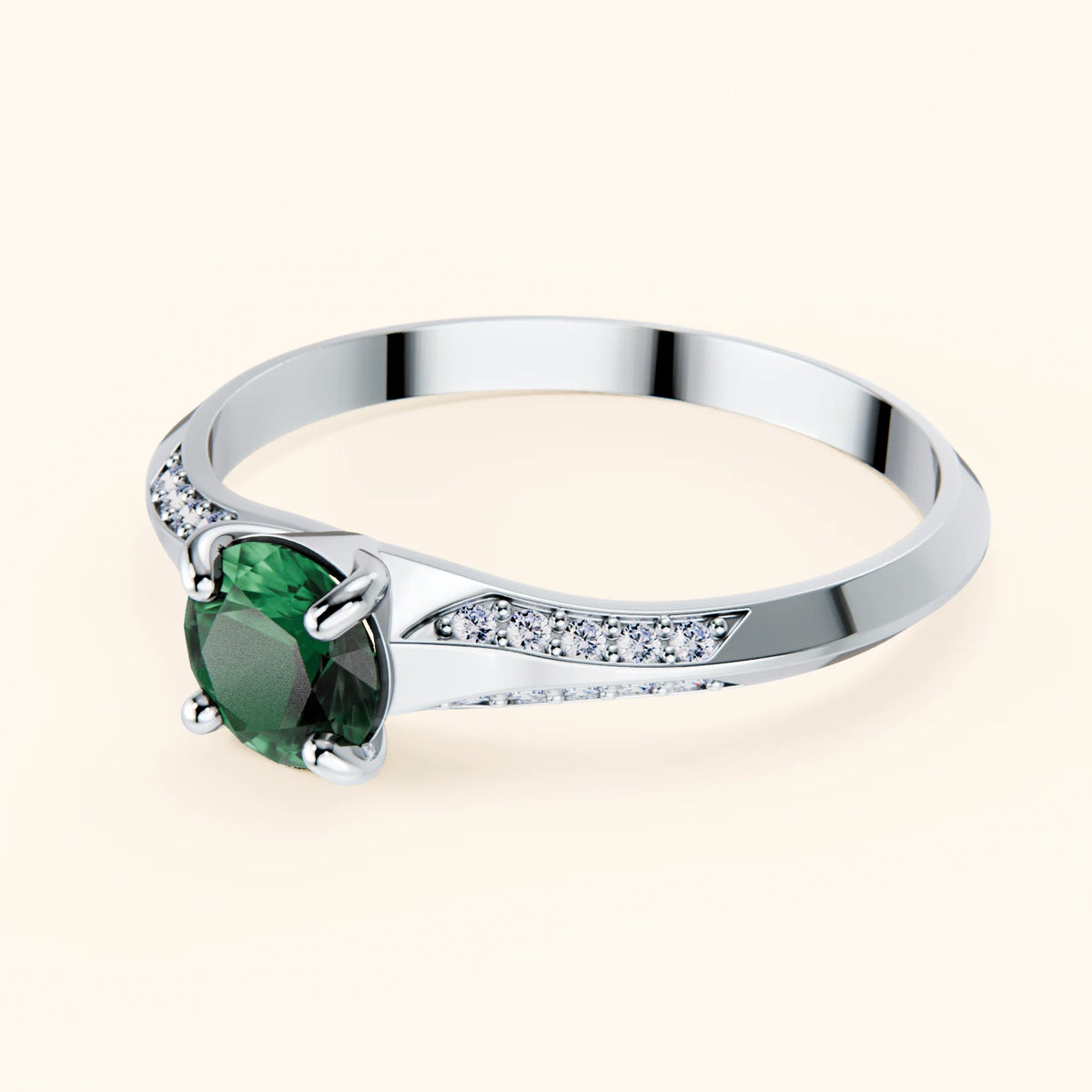 Engagement Ring Délié - 0.5ct Lab Emerald with Lab Diamond Side Stones