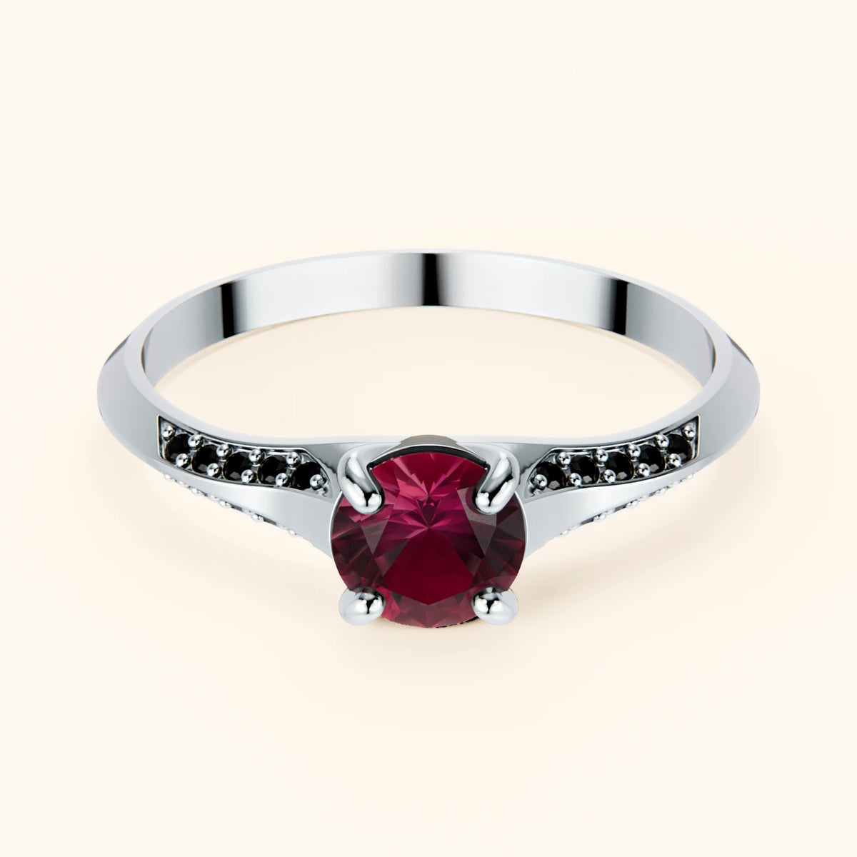 Pierścionek zaręczynowy Délié – Rubin naturalny 0,60 ct, kamienie boczne: czarny diament