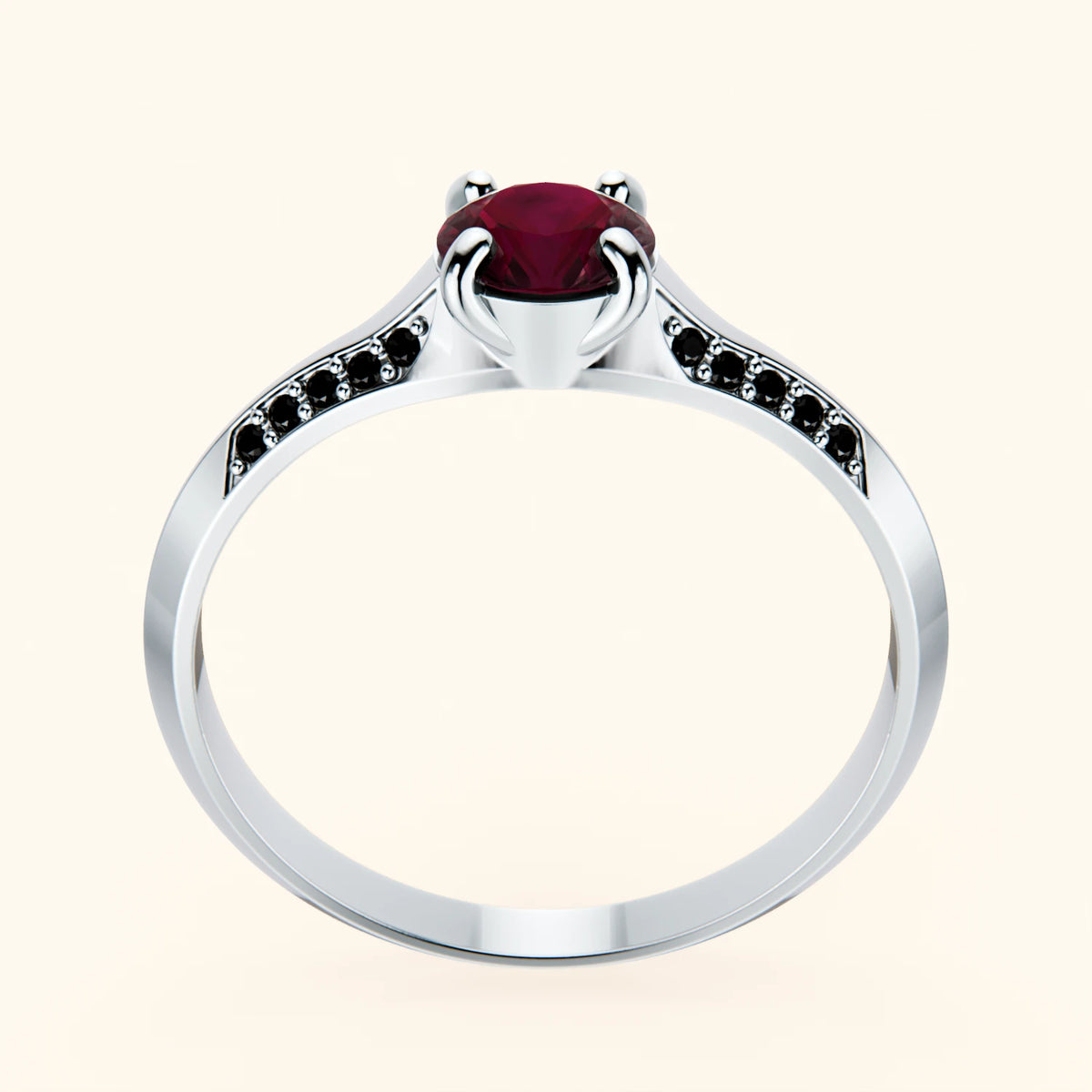 Pierścionek zaręczynowy Délié – Rubin naturalny 0,60 ct, kamienie boczne: czarny diament