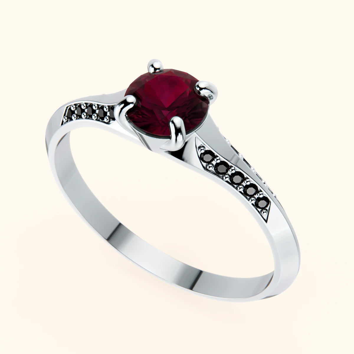 Pierścionek zaręczynowy Délié – Rubin naturalny 0,60 ct, kamienie boczne: czarny diament