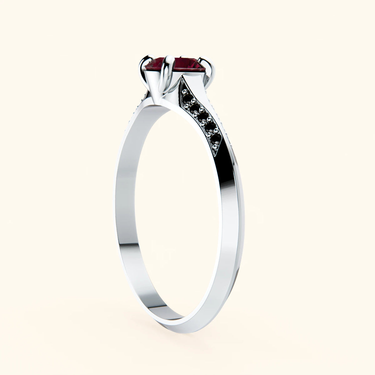 Pierścionek zaręczynowy Délié – Rubin naturalny 0,60 ct, kamienie boczne: czarny diament