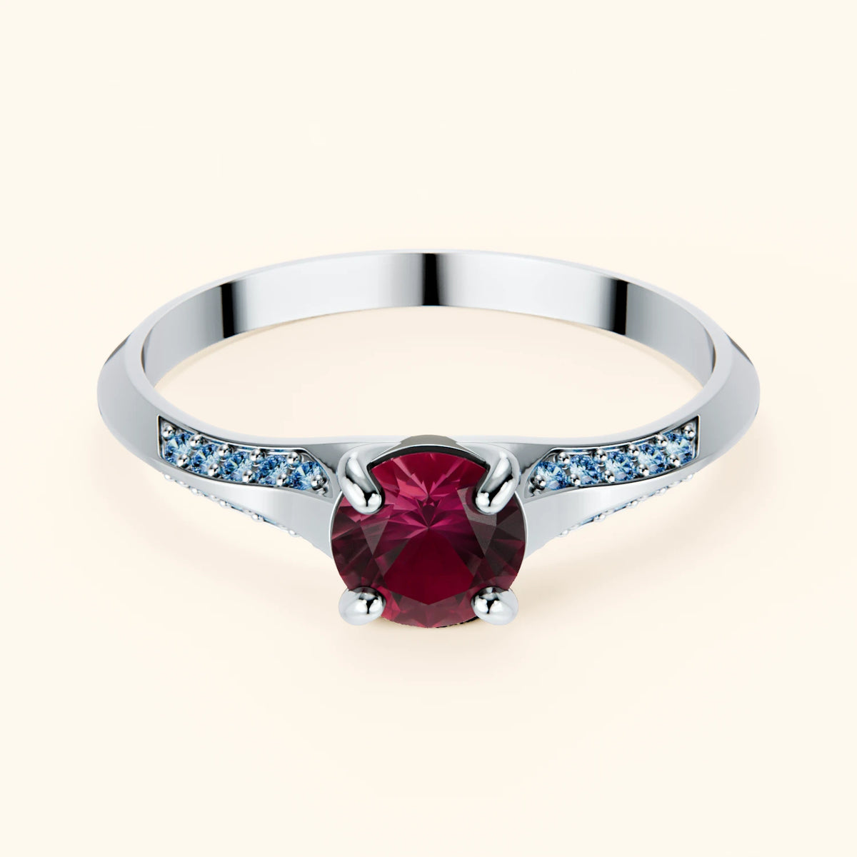 Engagement Ring Délié - 0.60ct Natural Ruby with Lab Blue Diamond Side Stones