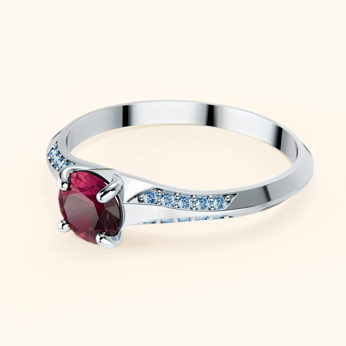 Engagement Ring Délié - 0.60ct Natural Ruby with Lab Blue Diamond Side Stones