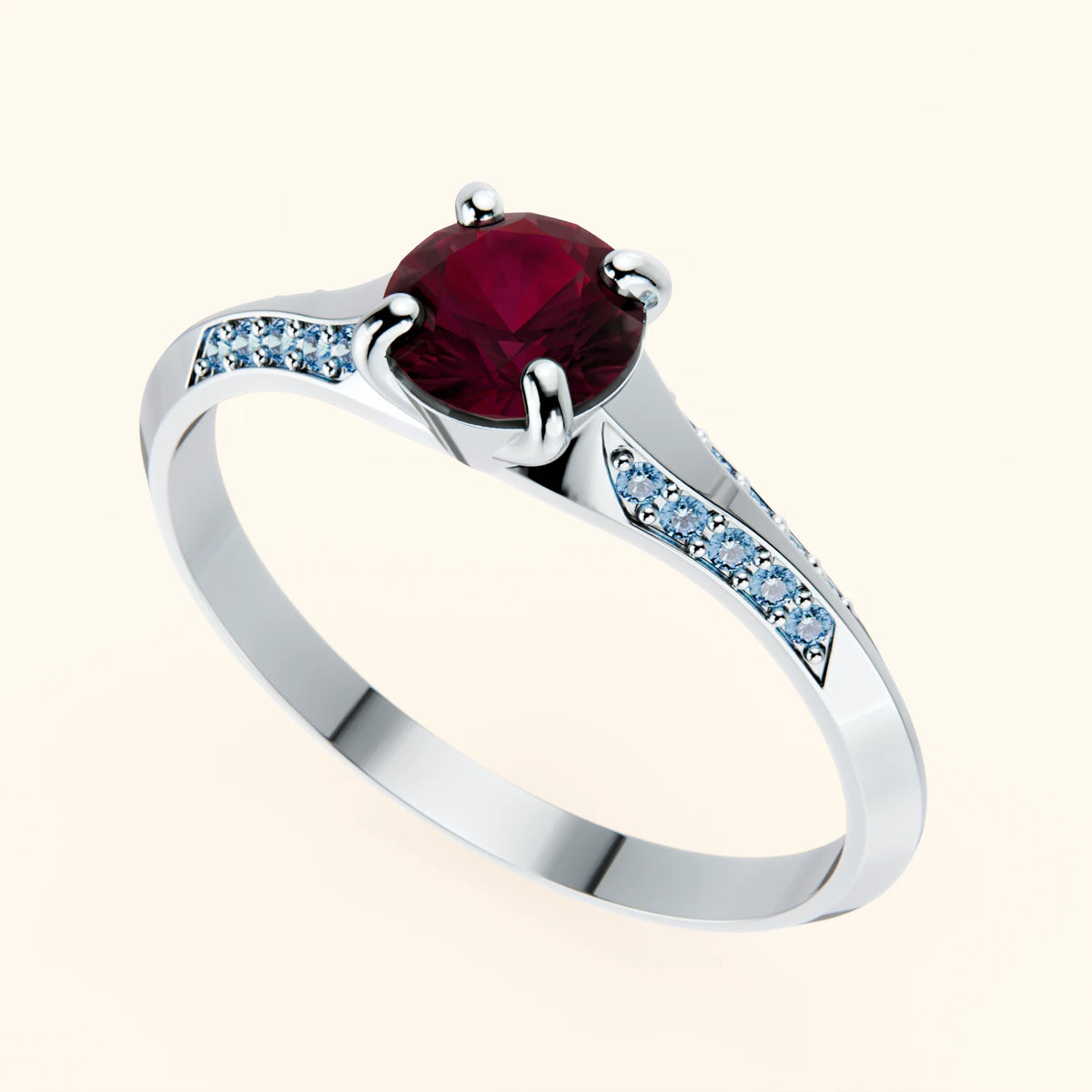 Engagement Ring Délié - 0.60ct Natural Ruby with Lab Blue Diamond Side Stones
