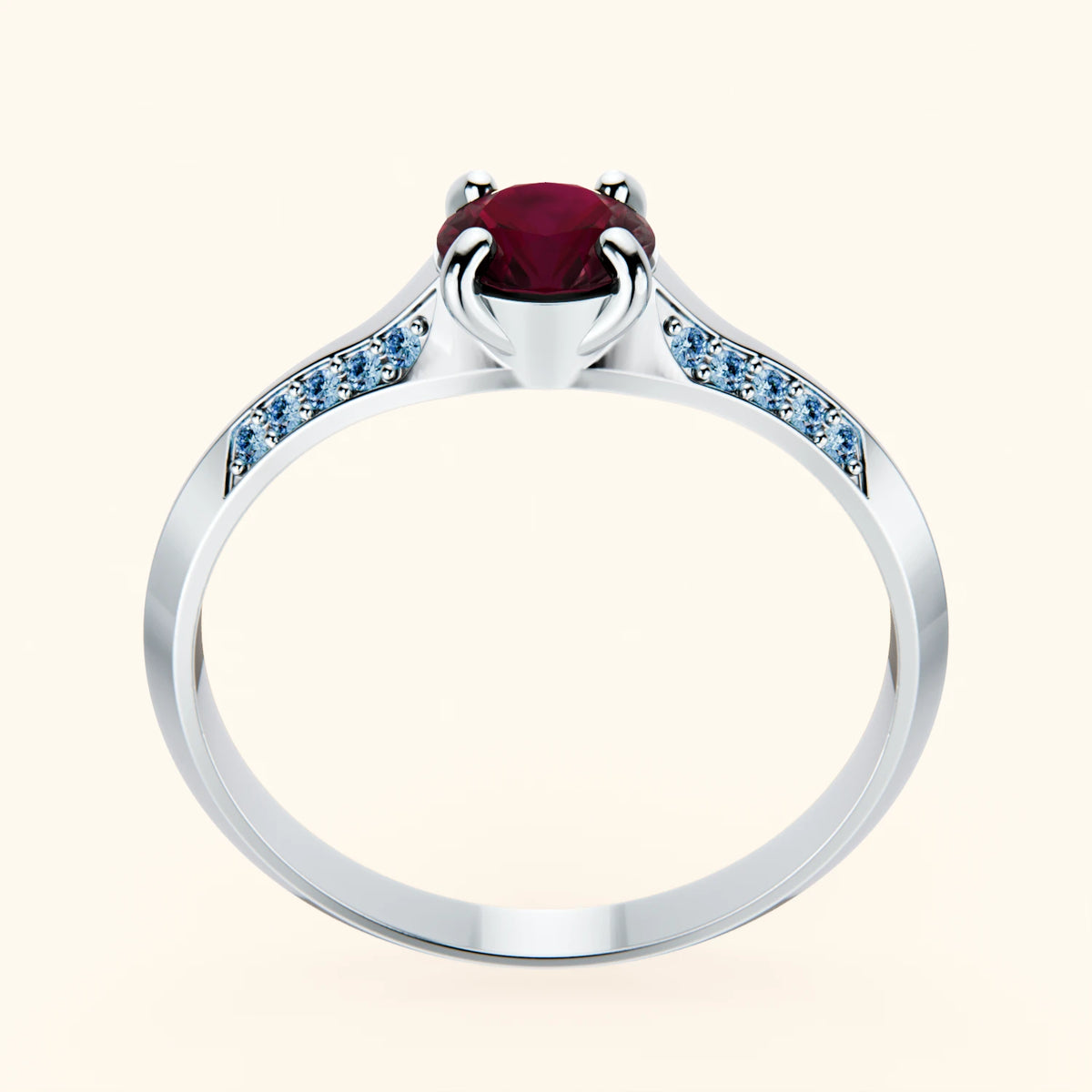 Engagement Ring Délié - 0.60ct Natural Ruby with Lab Blue Diamond Side Stones