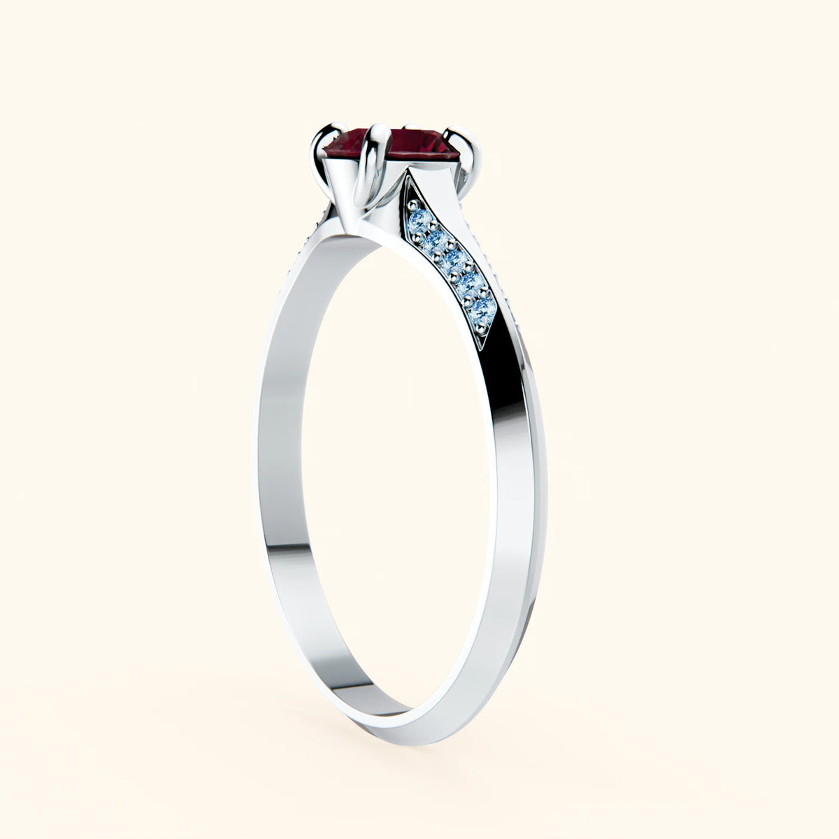 Engagement Ring Délié - 0.60ct Natural Ruby with Lab Blue Diamond Side Stones