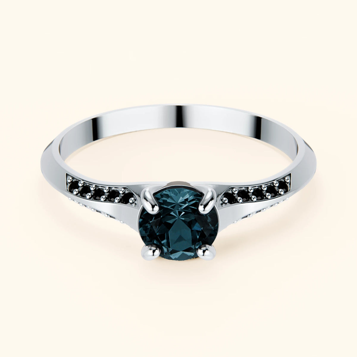 Engagement Ring Délié - 0.50ct London Blue Topaz with Black Diamond Side Stones