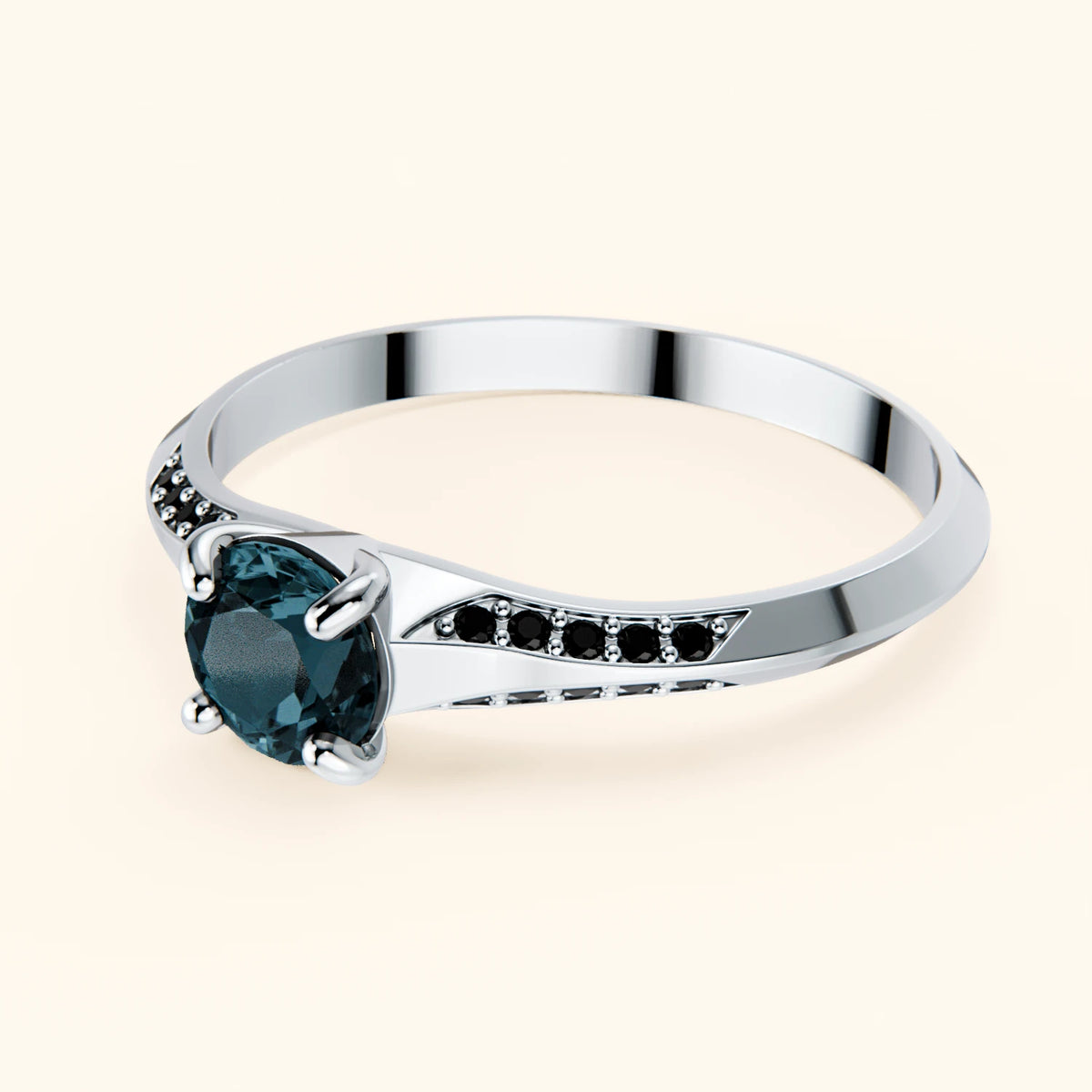 Engagement Ring Délié - 0.50ct London Blue Topaz with Black Diamond Side Stones