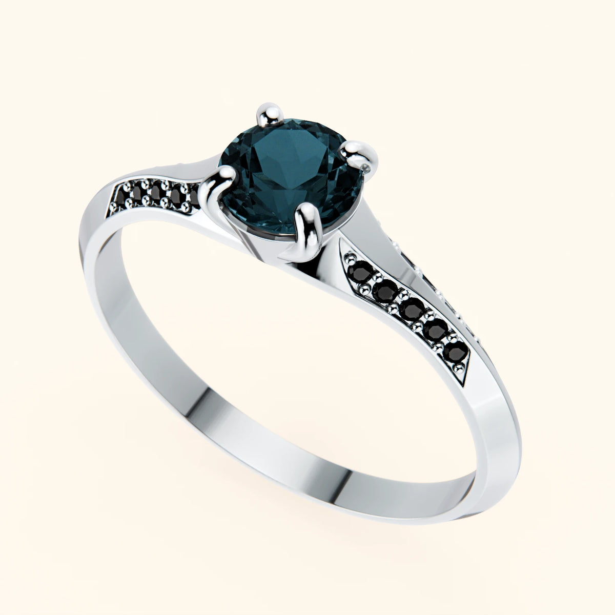 Engagement Ring Délié - 0.50ct London Blue Topaz with Black Diamond Side Stones