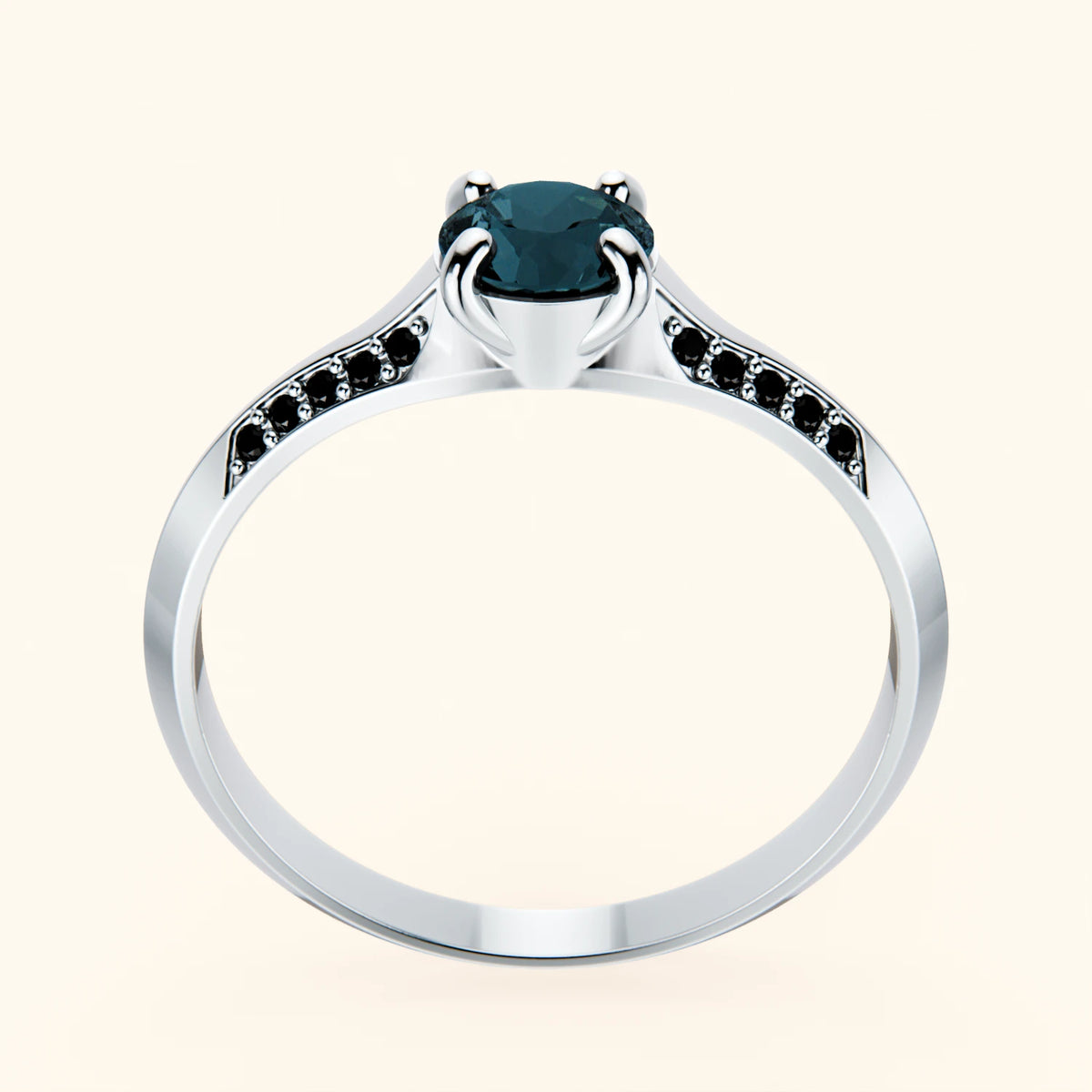 Engagement Ring Délié - 0.50ct London Blue Topaz with Black Diamond Side Stones
