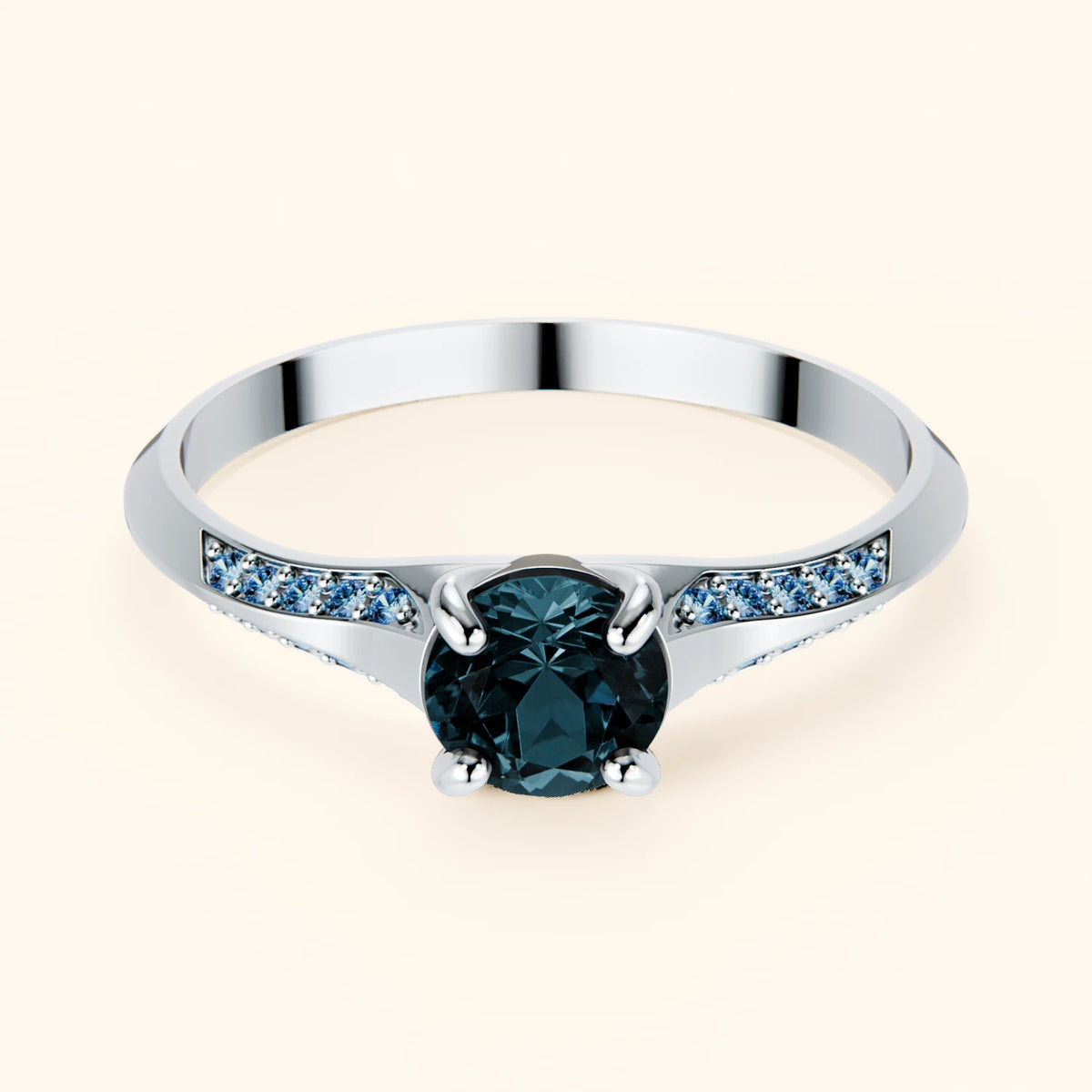 Engagement Ring Délié - 0.50ct London Blue Topaz with Lab Blue Diamond Side Stones