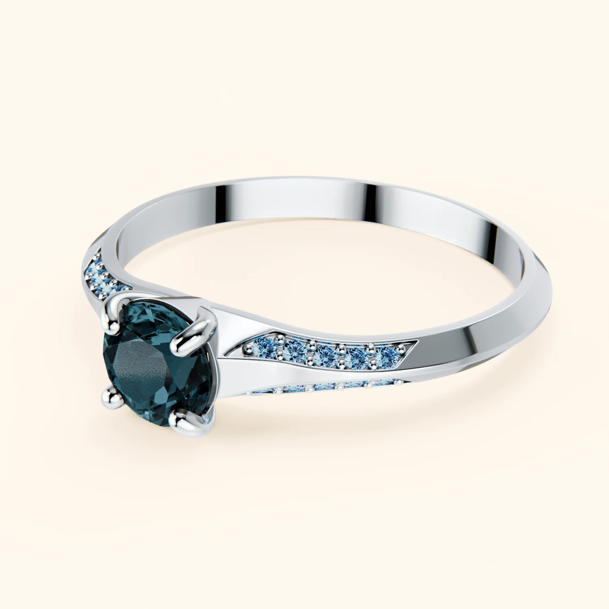 Engagement Ring Délié - 0.50ct London Blue Topaz with Lab Blue Diamond Side Stones